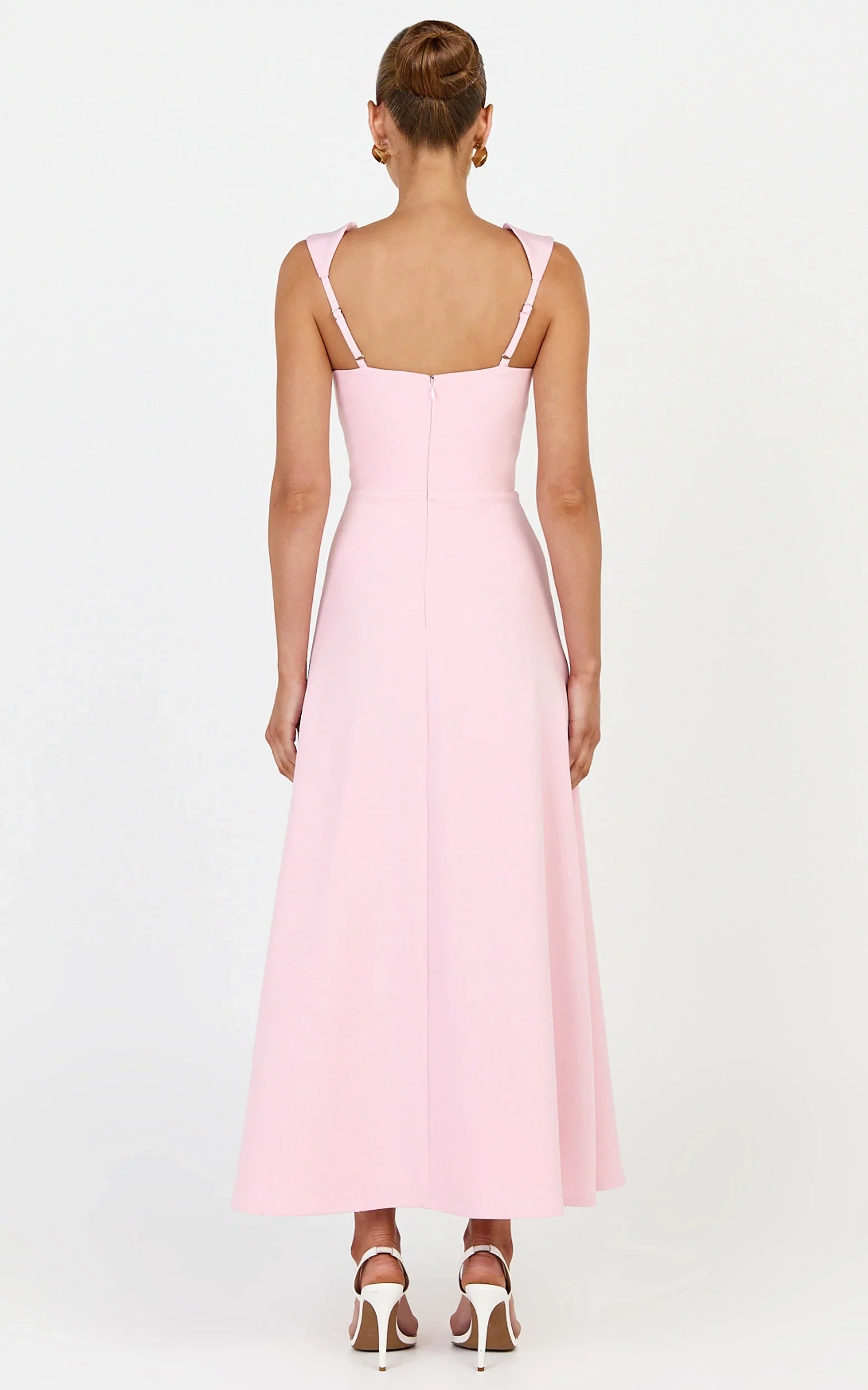 Zinnia Midi Dress - Square Neck A Line Dress in Pink
