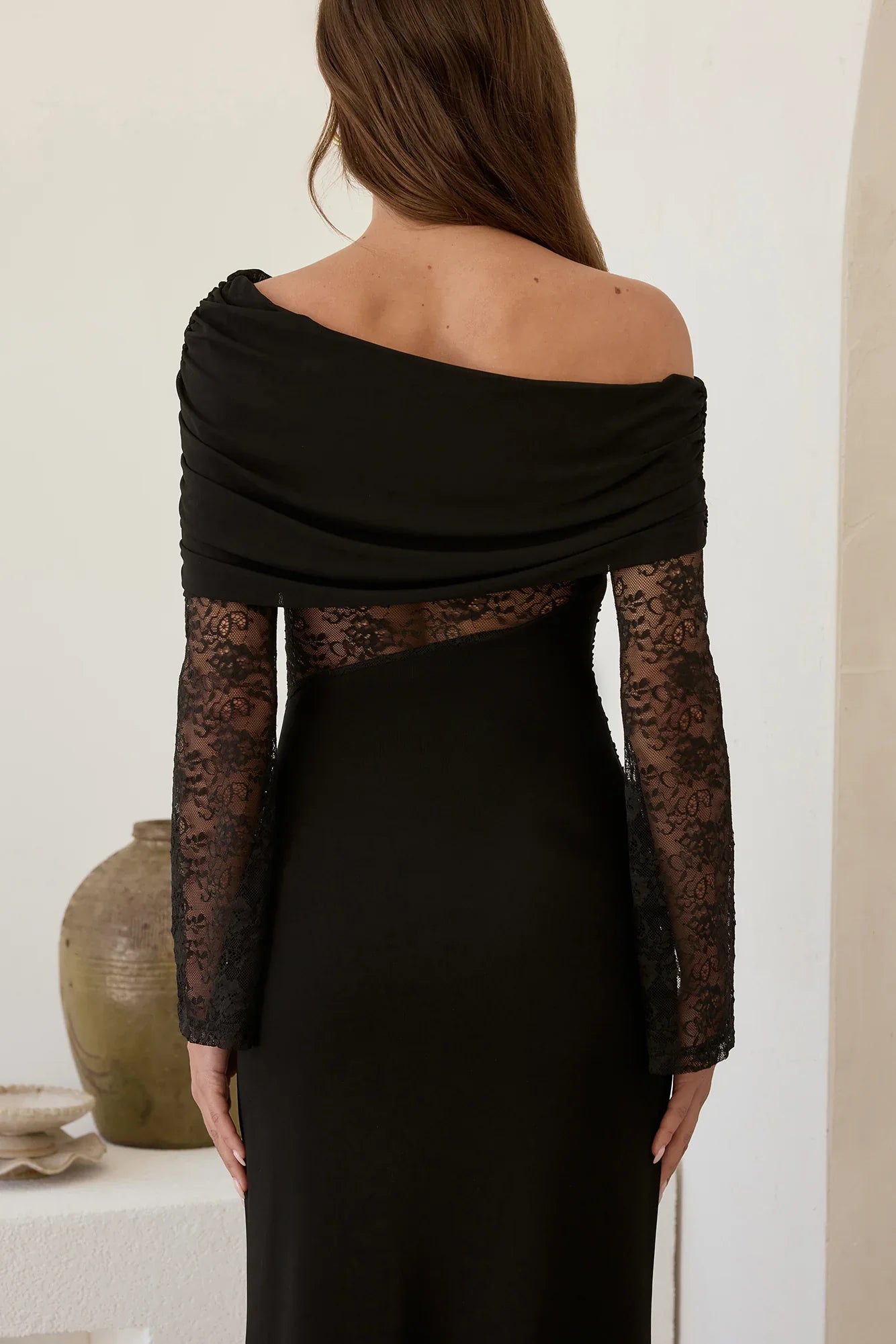 Camille Off Shoulder Mesh Maxi Dress Black
