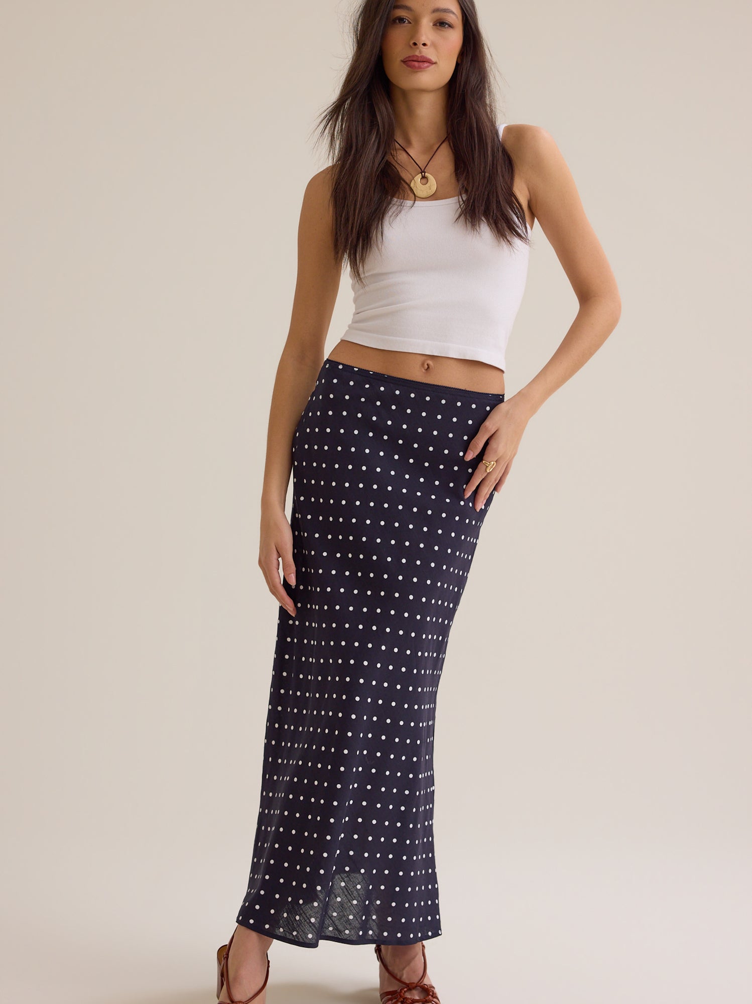 Elodie Polka Dot Linen Maxi Skirt
