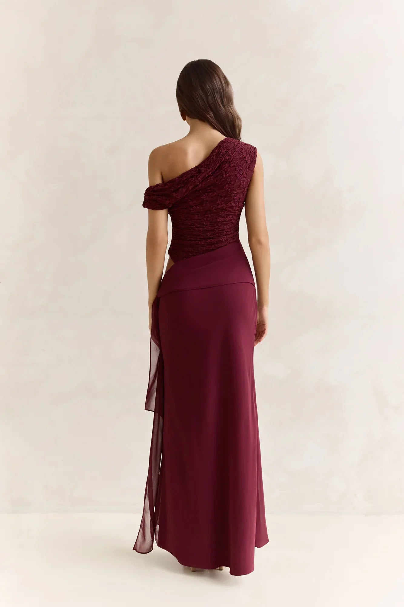 Modernity Mesh Off Shoulder Maxi Dress Burgundy