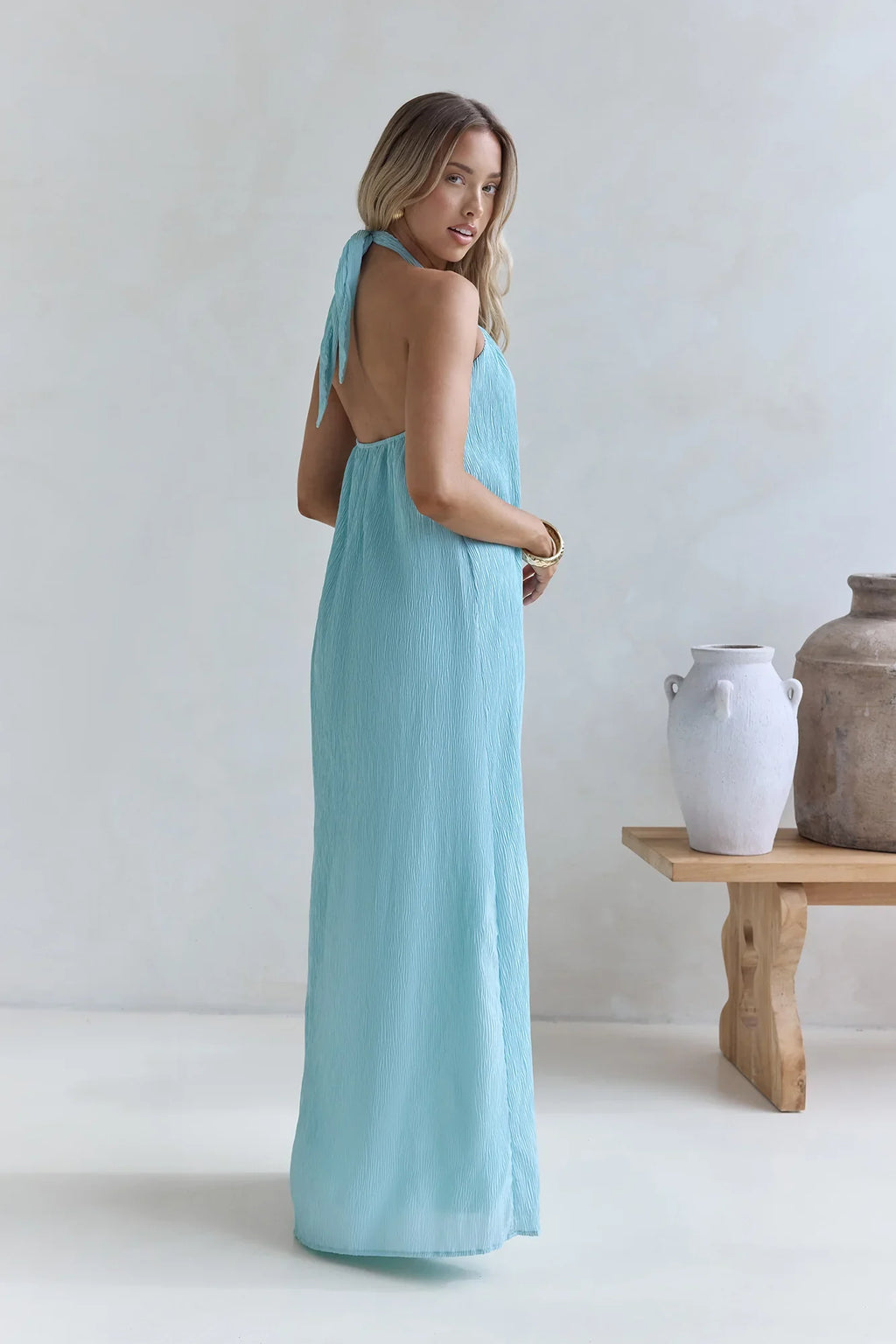 Isle Of Chic Halter Maxi Dress Aqua