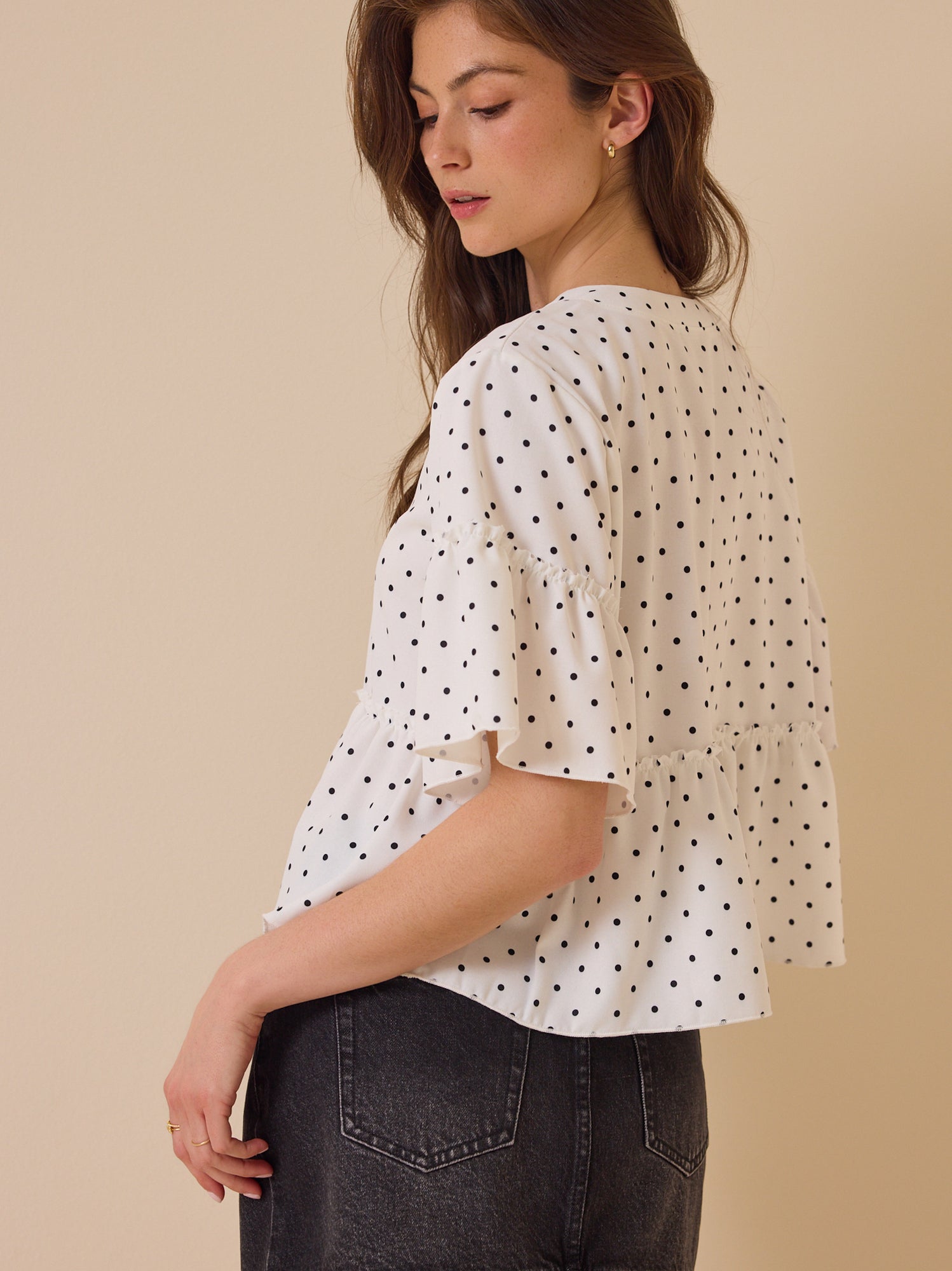 Liora Polka Dot Ruffle Top