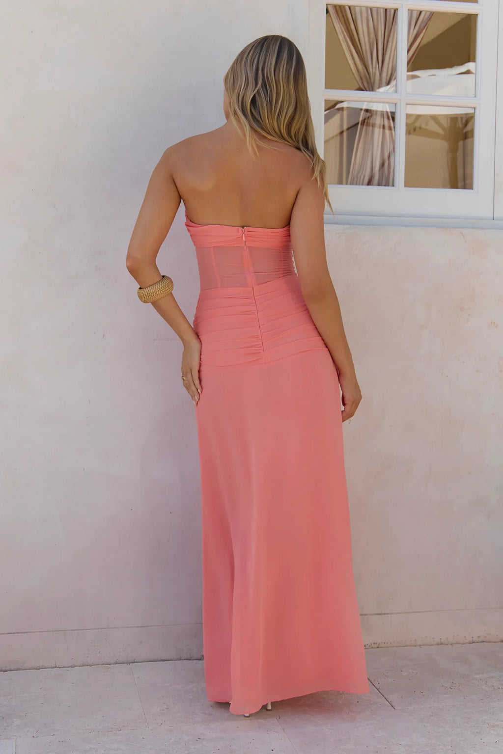 Evening Magnolia Strapless Maxi Dress Peach