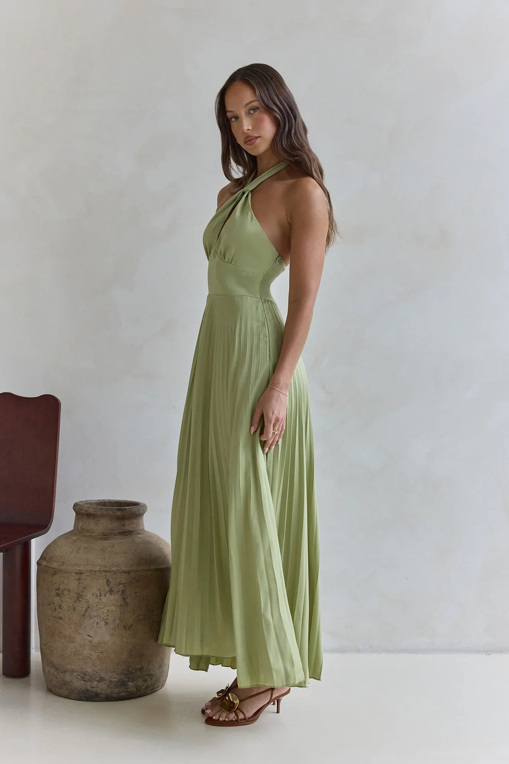 Perfect In Plisse Halter Maxi Dress Green