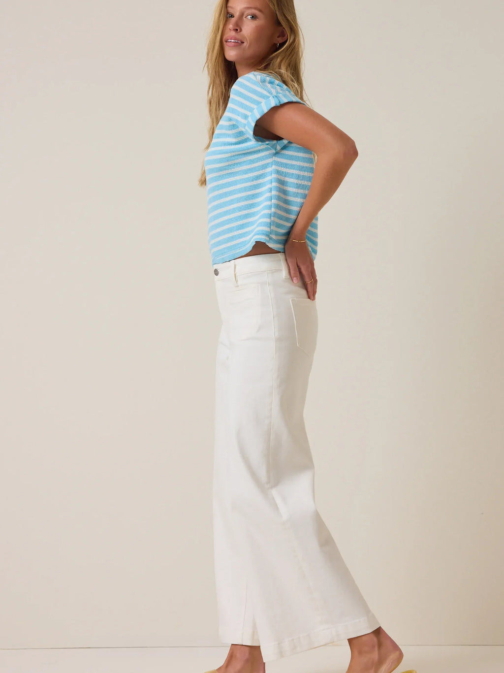 Hattie Stripe Roll Sleeve Crew
