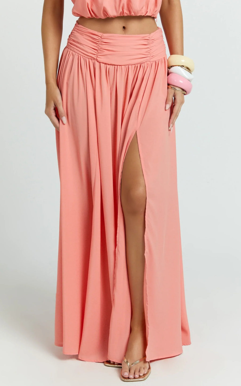 Melanie Maxi Skirt - Gathered Yoke Skirt in Grapefruit