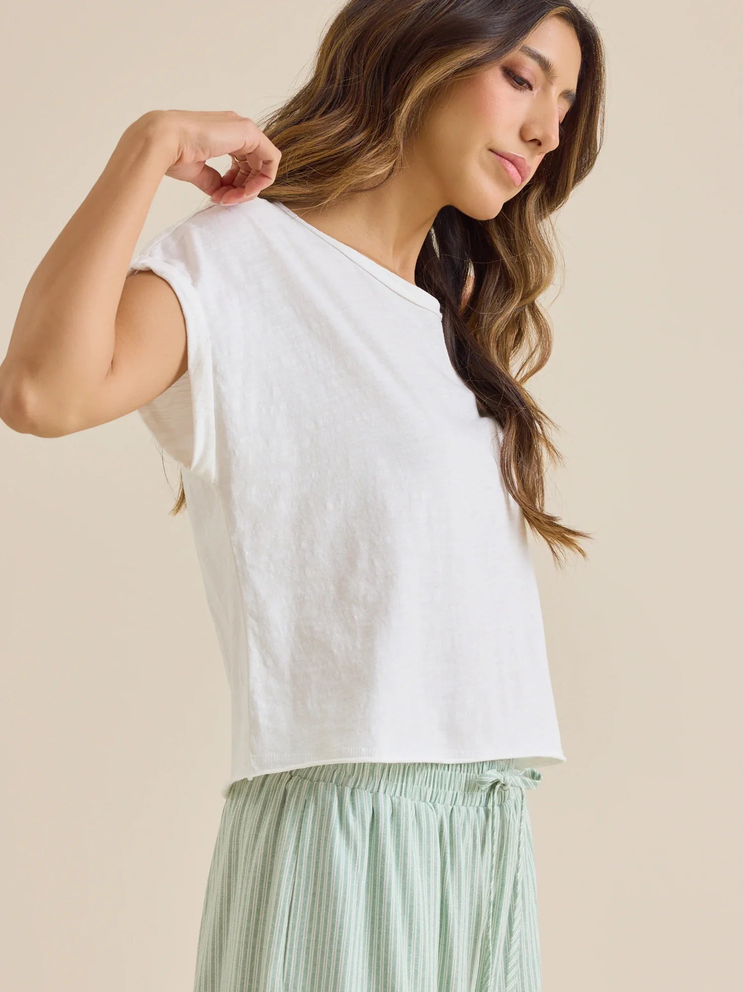 Demi Slub Roll Sleeve Tee