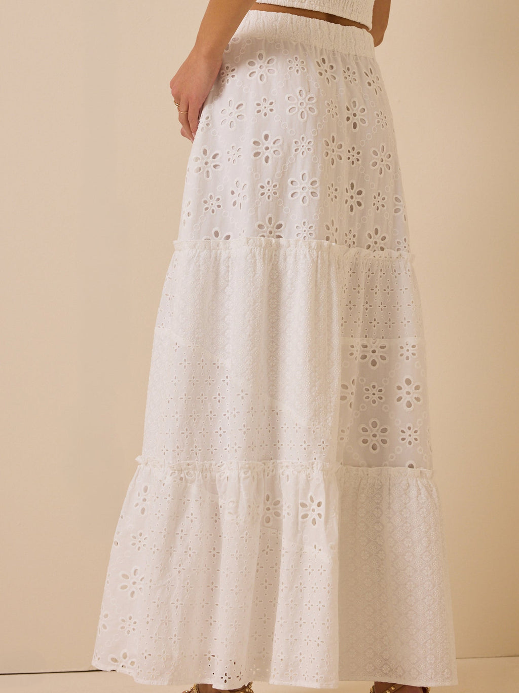Nalia Eyelet Tiered Midi Skirt