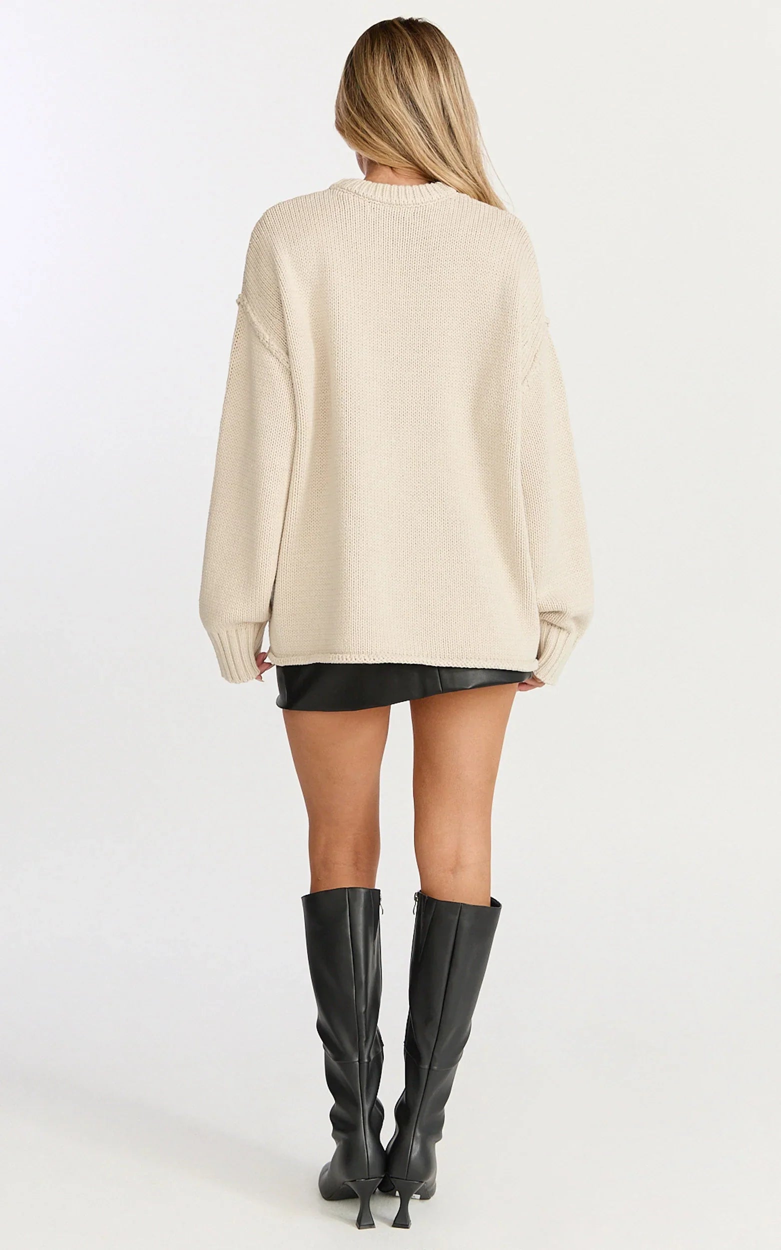 Kira Jumper - Crew Neck Oversized Knit Jumper in Beige