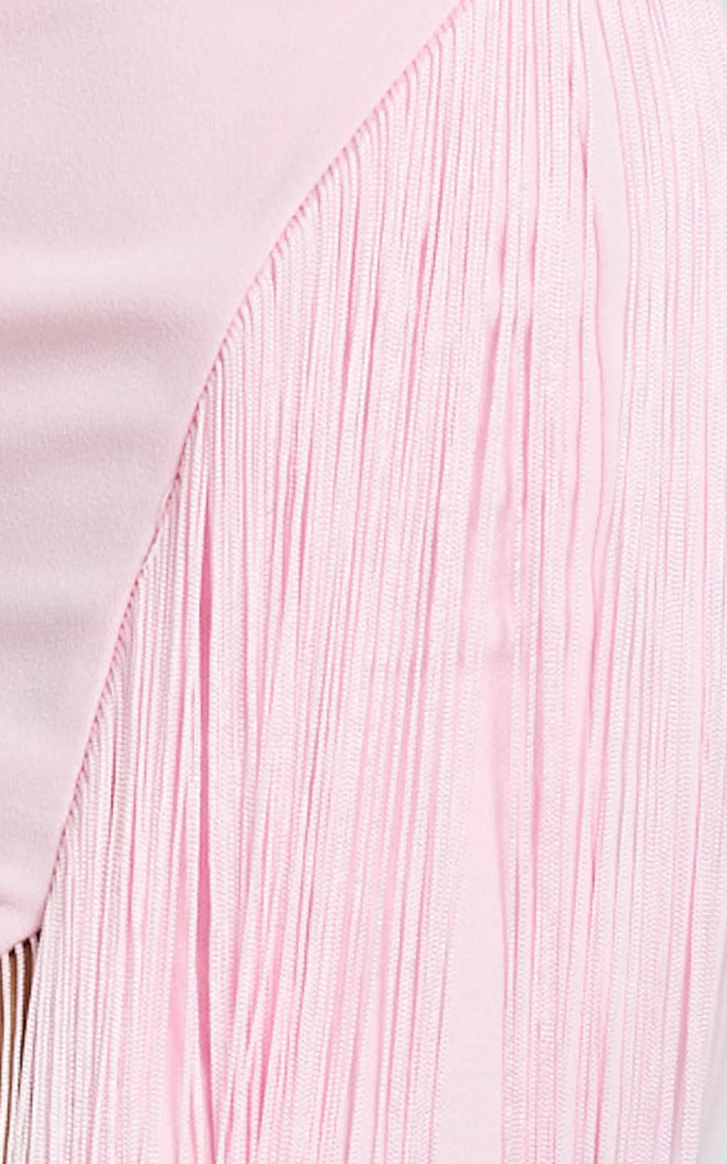 Joanne Maxi Dress - Scoop Neck Fringe Dress in Pink