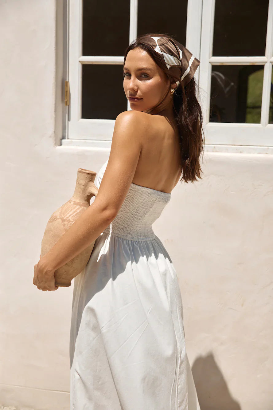 Deep Breaths Strapless Maxi Dress White