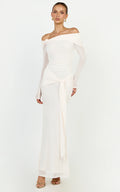 Waverly Maxi Dress - Long Sleeve Off Shoulder Dress in Cream