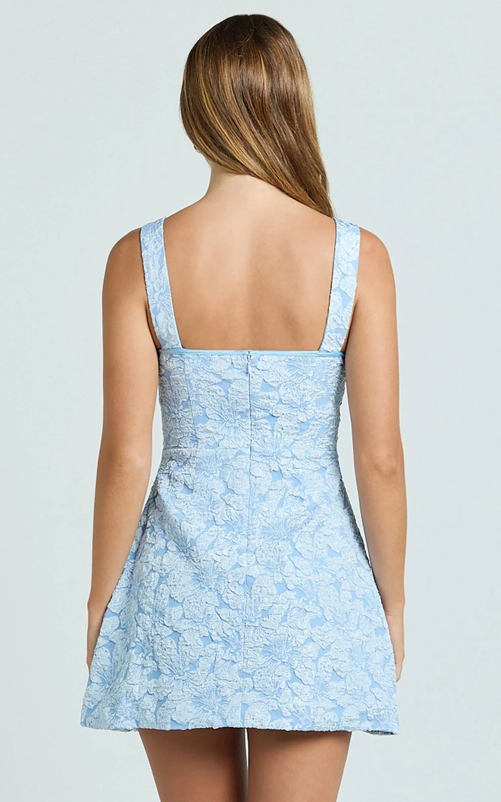 Vivian Mini Dress - Square Neck A Line Dress in Blue
