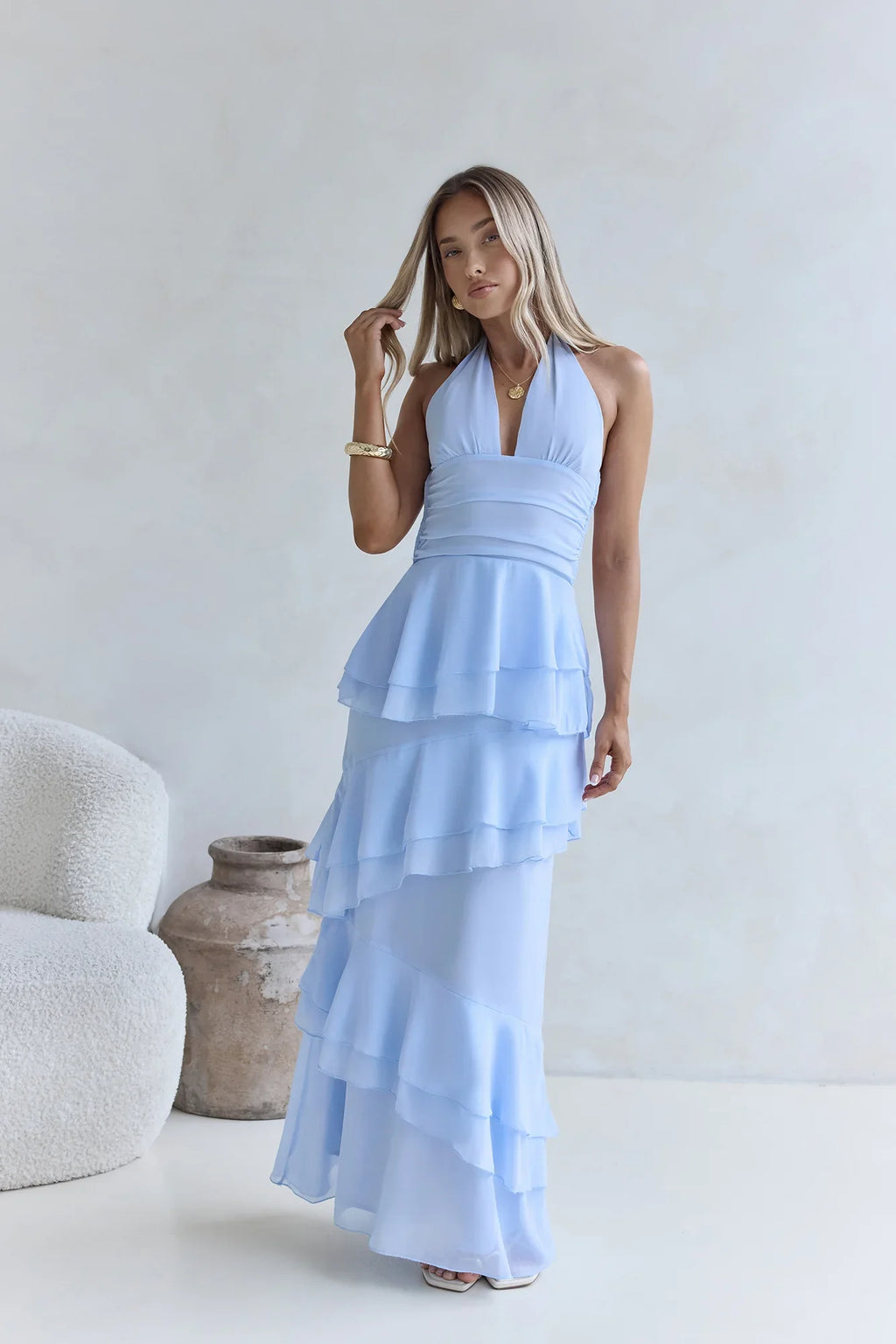 Path Of Fate Halter Maxi Dress Blue