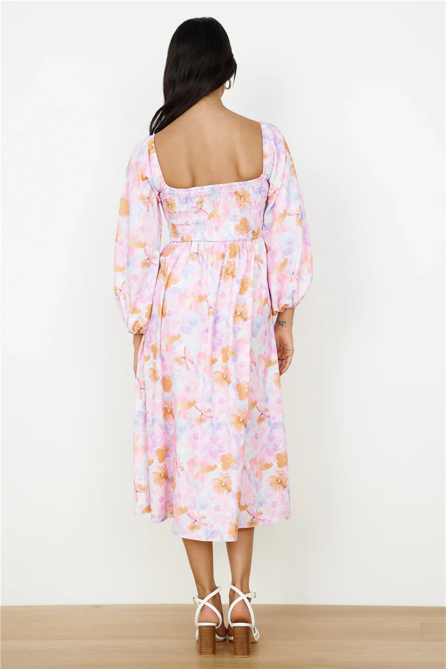 Sunset Blooms Midi Dress Lilac