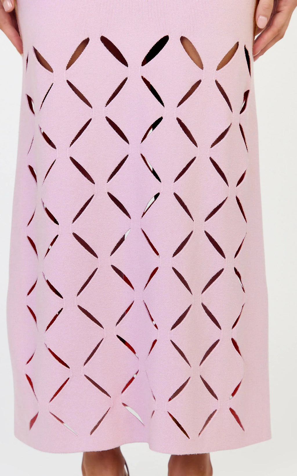 Sabrina Midi Dress - Scoop Neck Laser Cut Dress in Pink