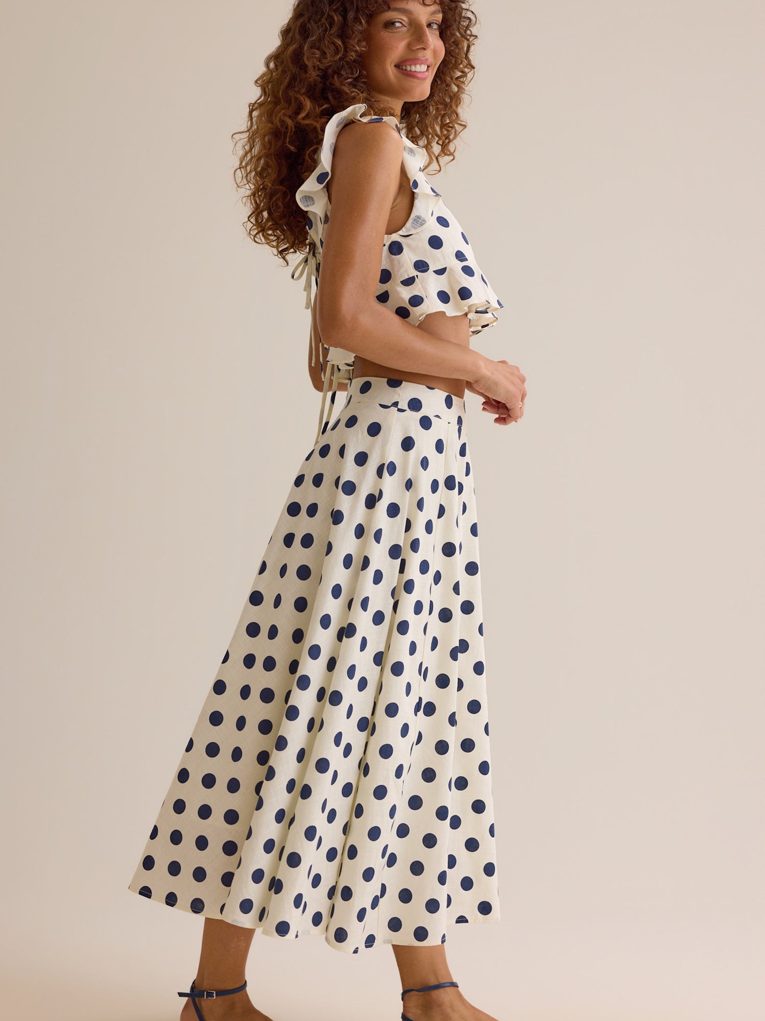 Billie Polka Dot Linen Midi Skirt