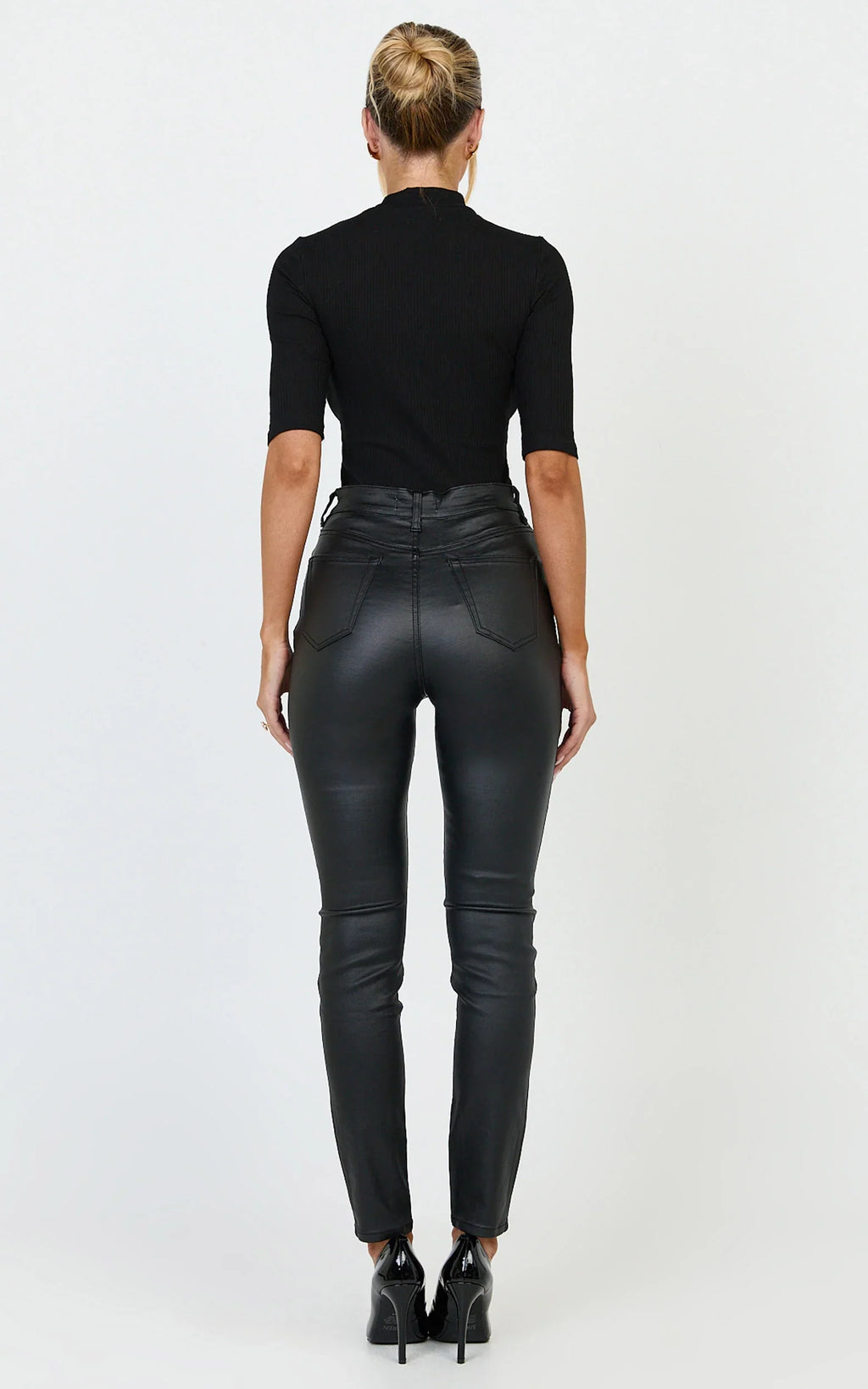 Whinnie Jeans - High Waist Skinny Coated Denim Jeans in Black