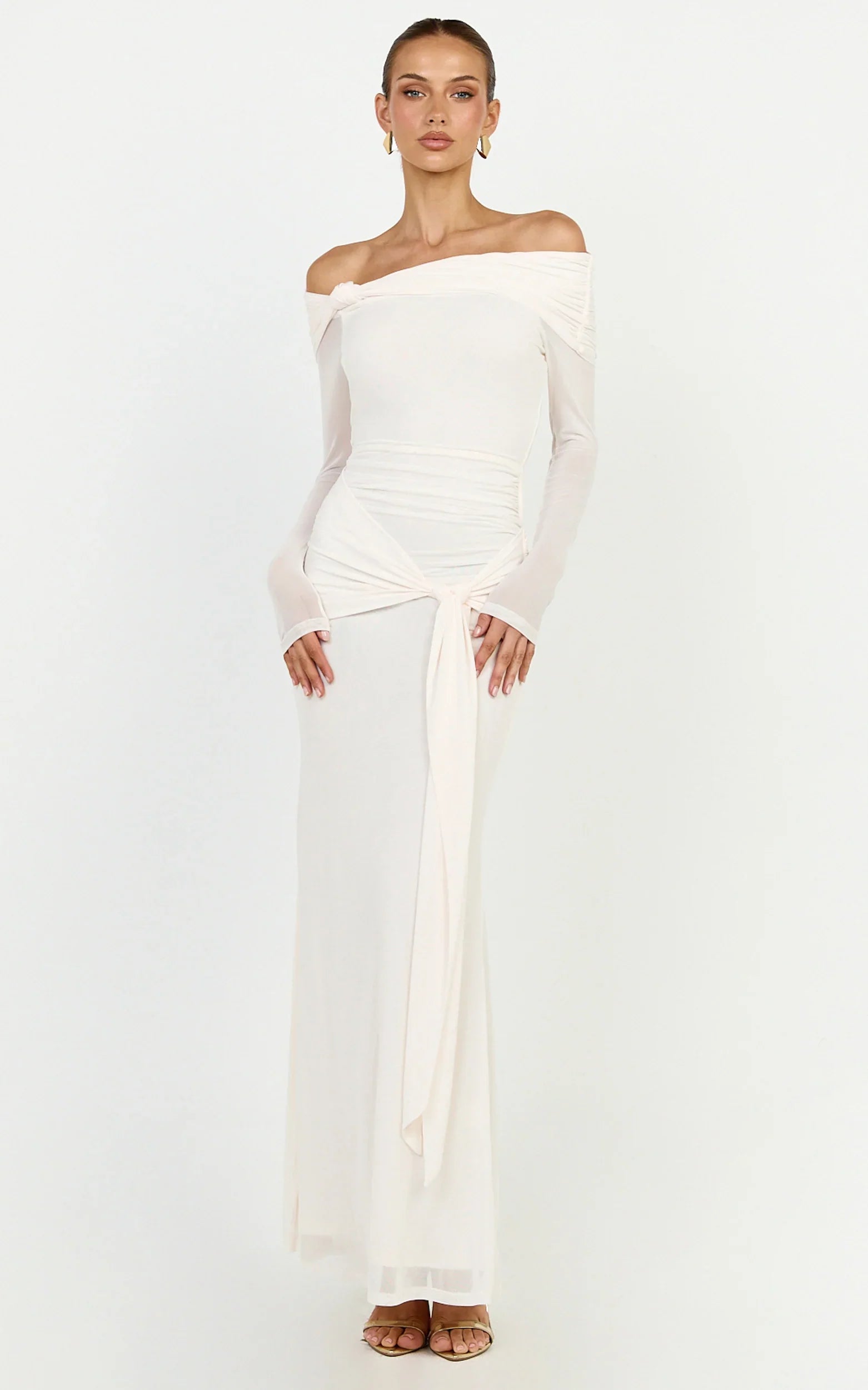 Waverly Maxi Dress - Long Sleeve Off Shoulder Dress in Cream