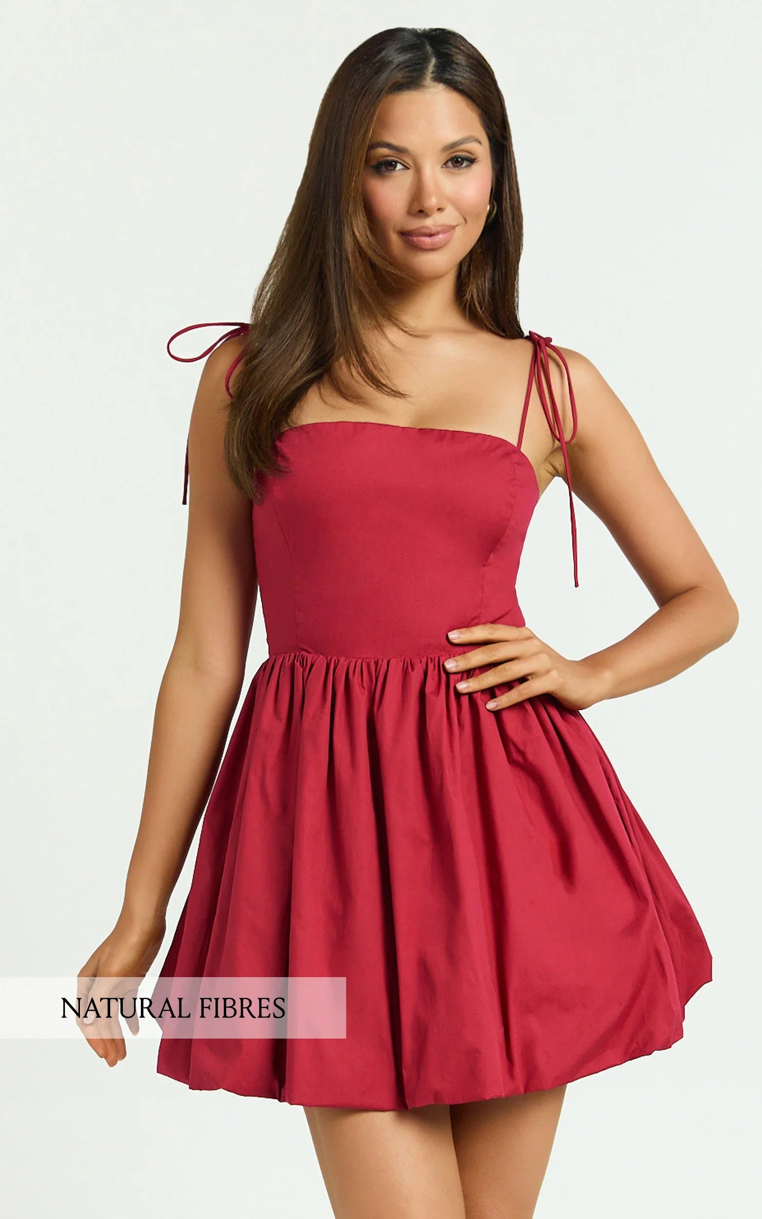 Kimberly Mini Dress - Square Neck Bubble Hem Dress in Red