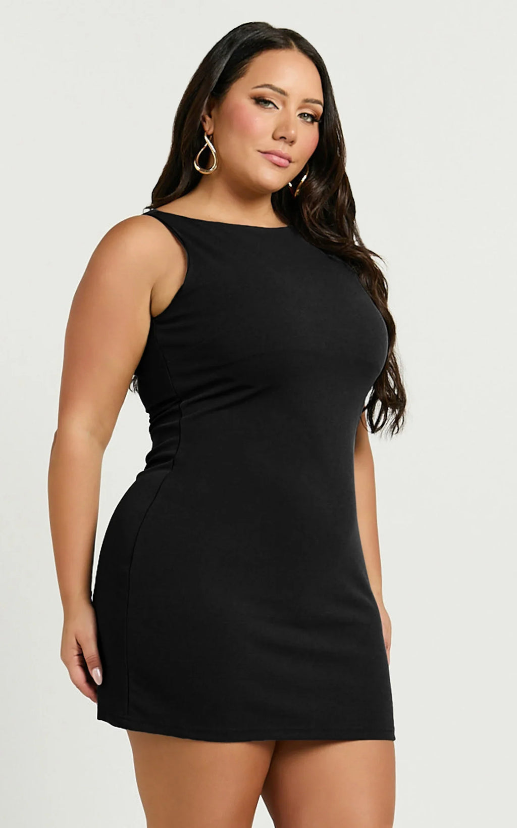 Bindi Boat Neck Bodycon Mini Dress in Black