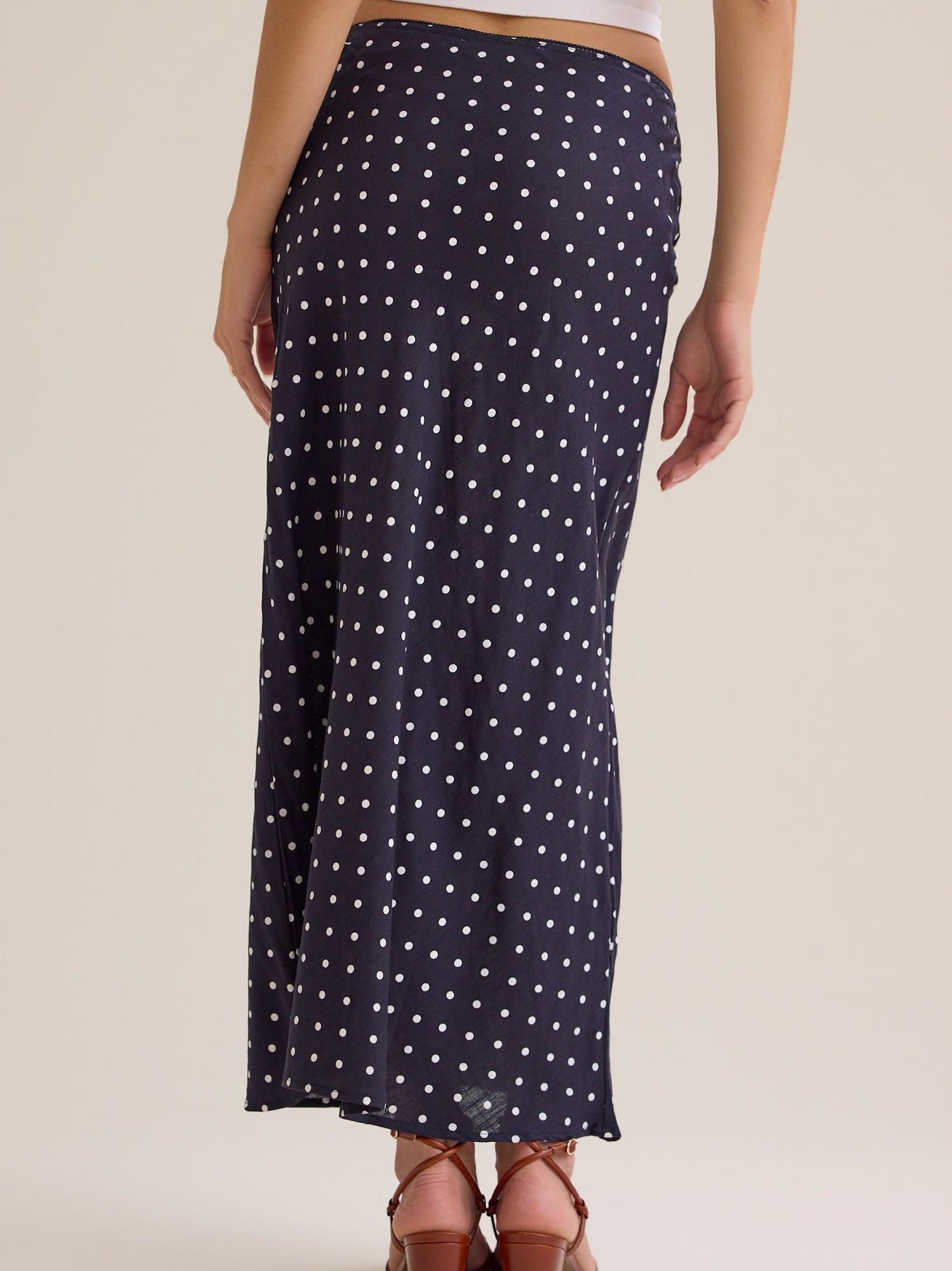 Elodie Polka Dot Linen Maxi Skirt