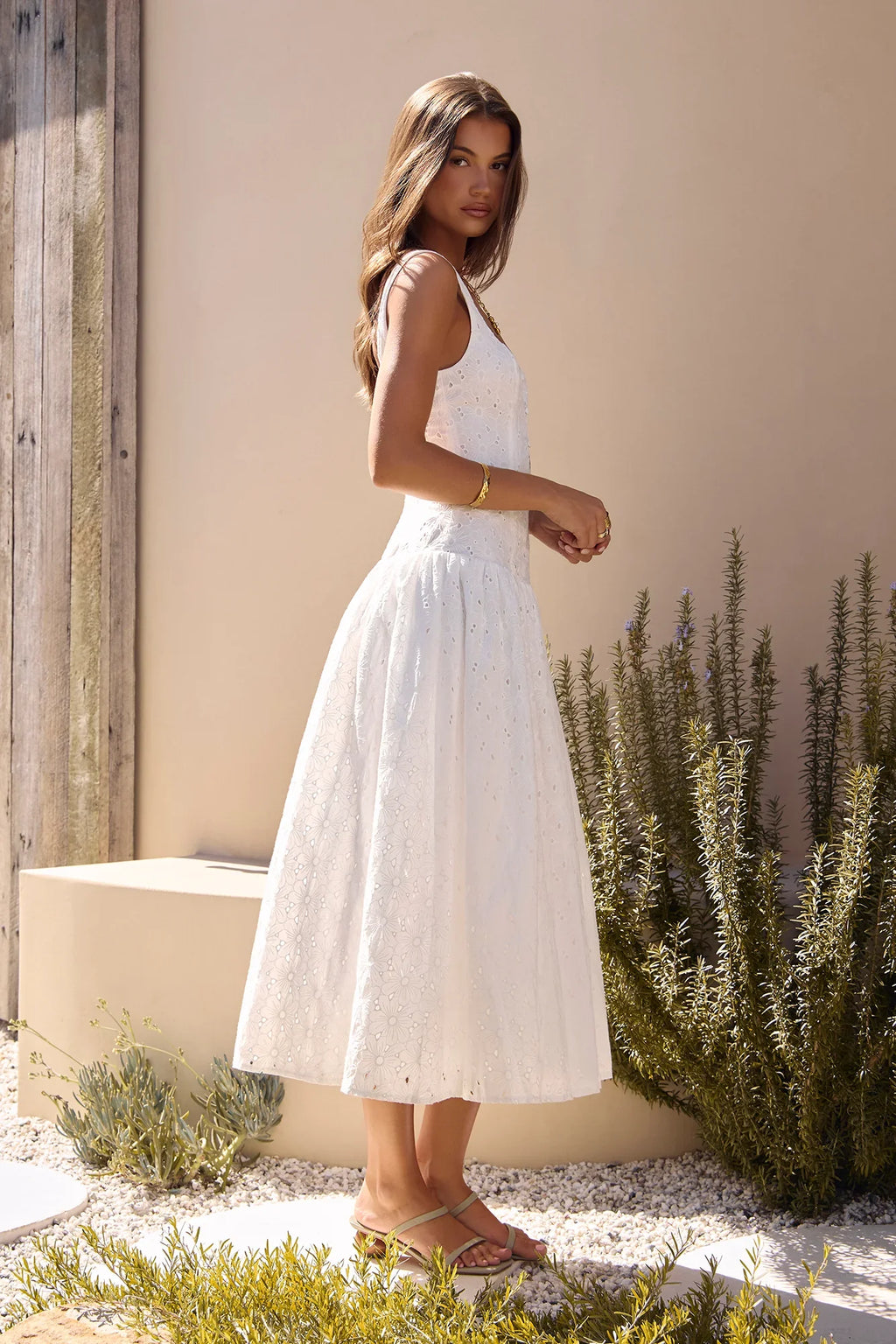 Romance Stitched Maxi Dress White