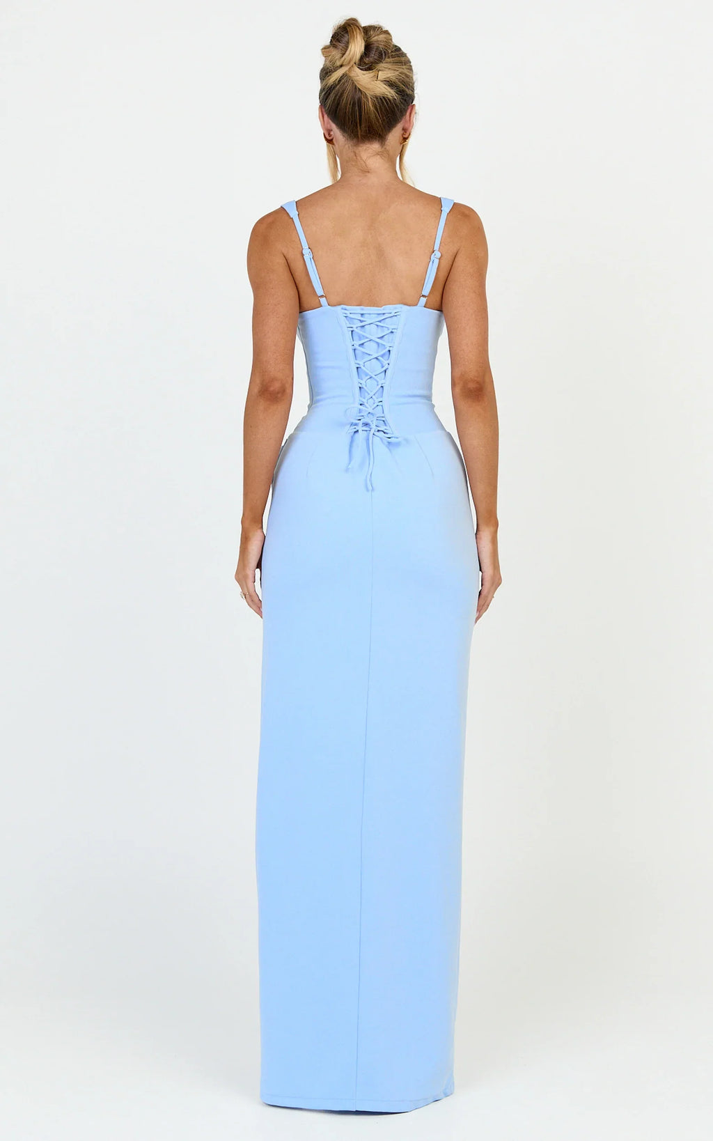 Amara Maxi Dress - Corset Bodice Lace Up Dress in Blue