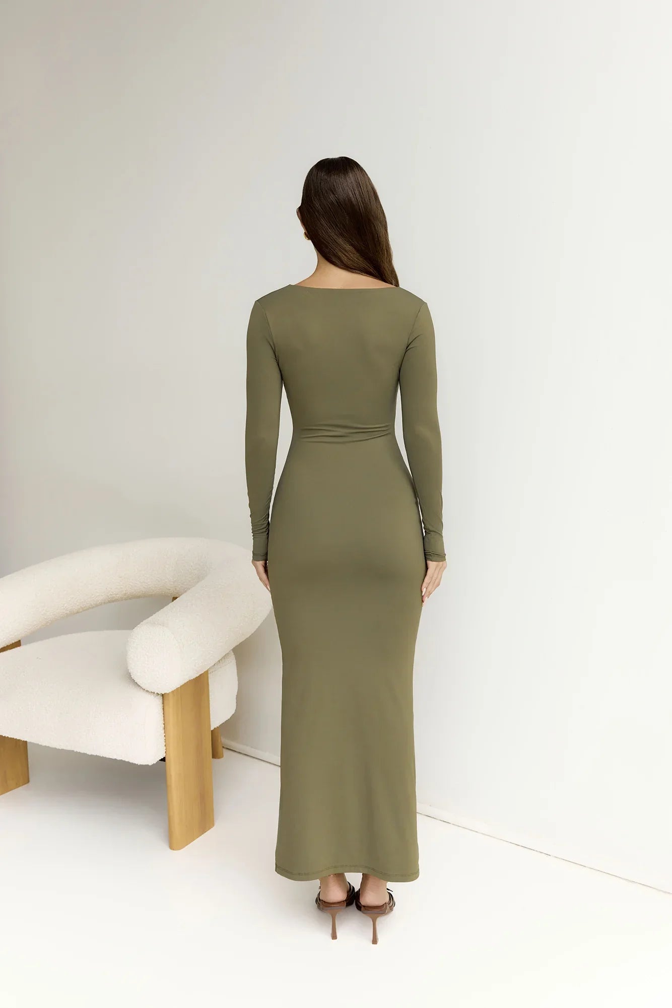 BASE Embrace Shape Long Sleeve Maxi Dress Army