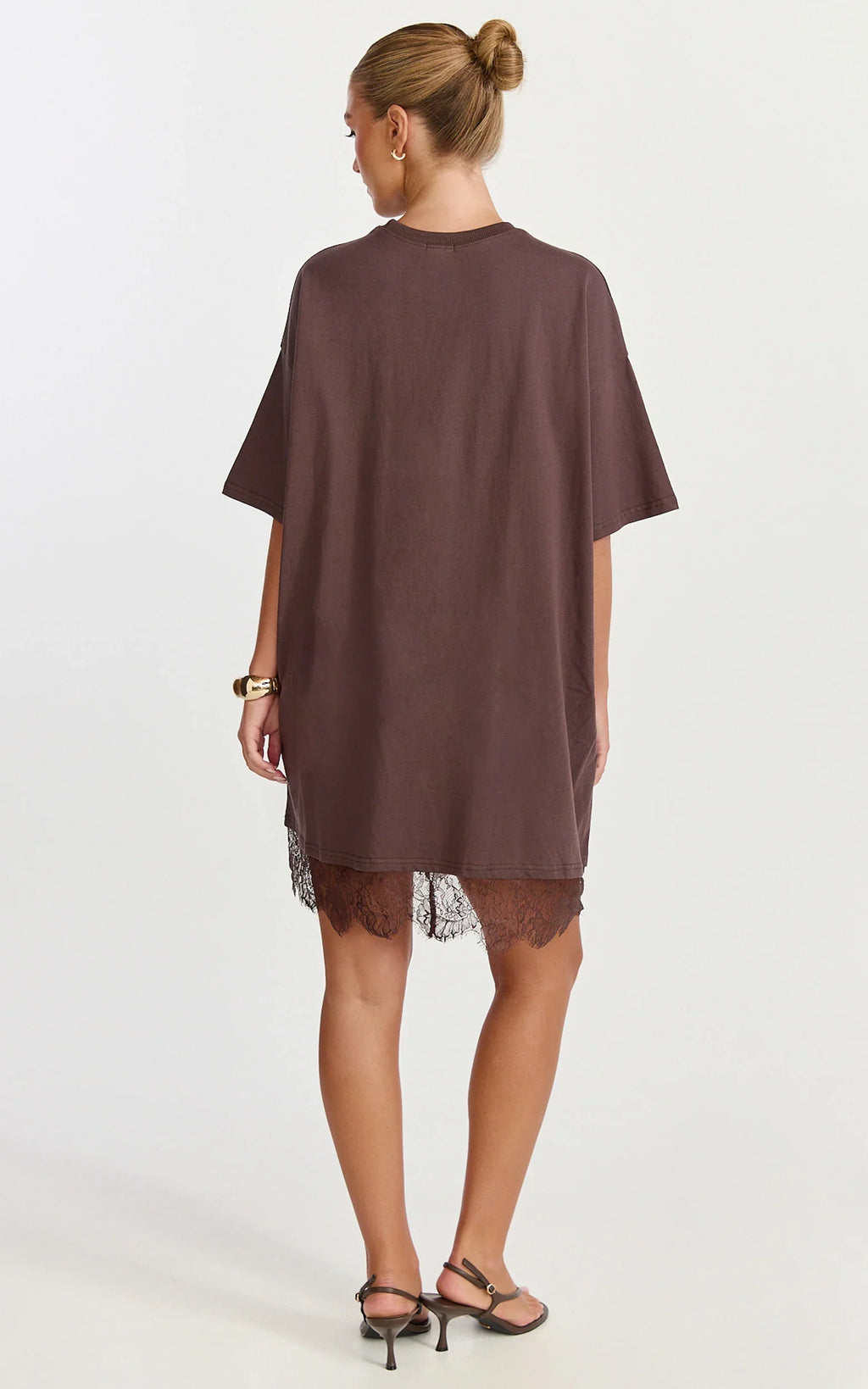 Rina Mini Dress - Mini Lace Trim Dress in Chocolate