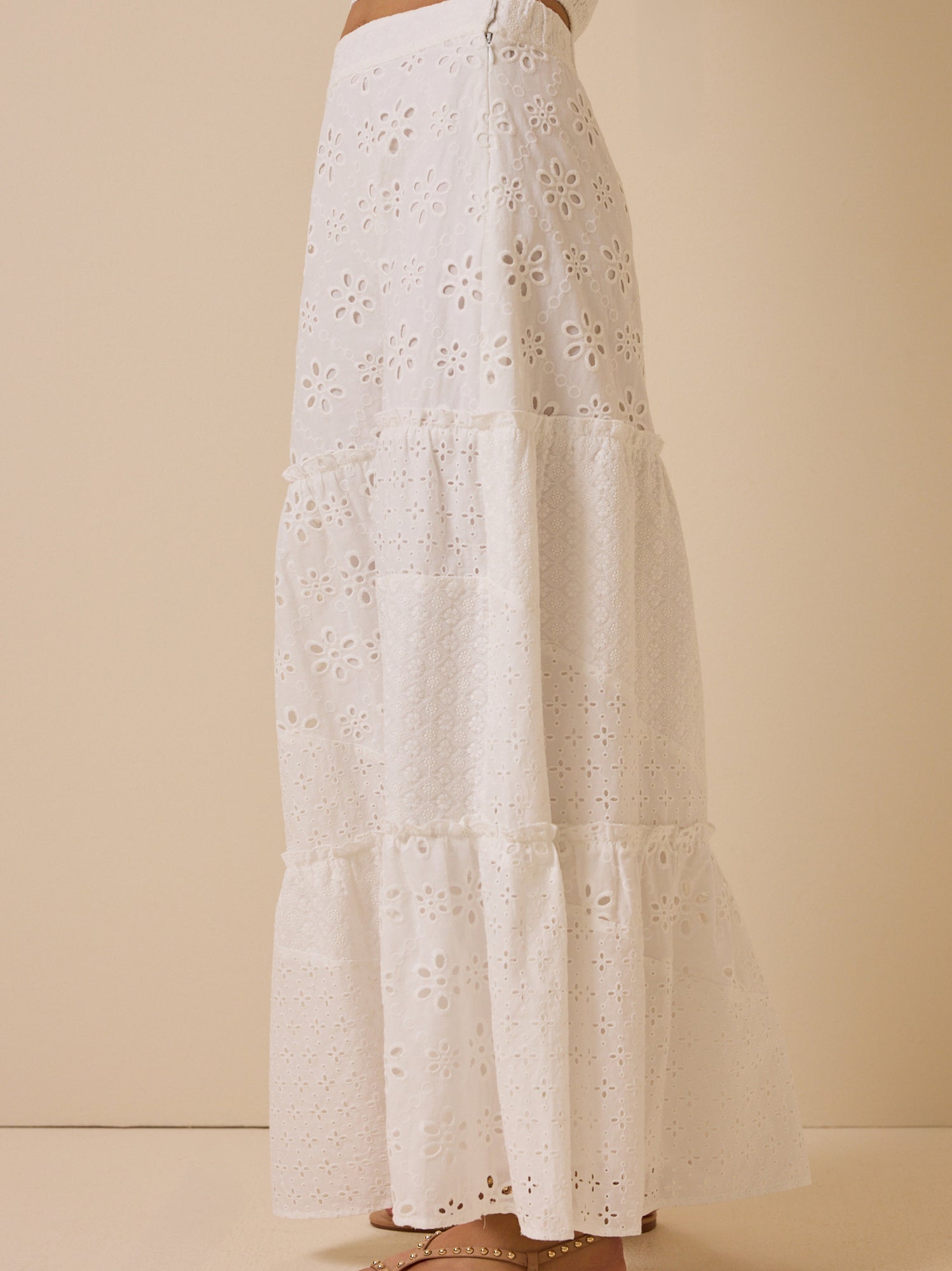 Nalia Eyelet Tiered Midi Skirt