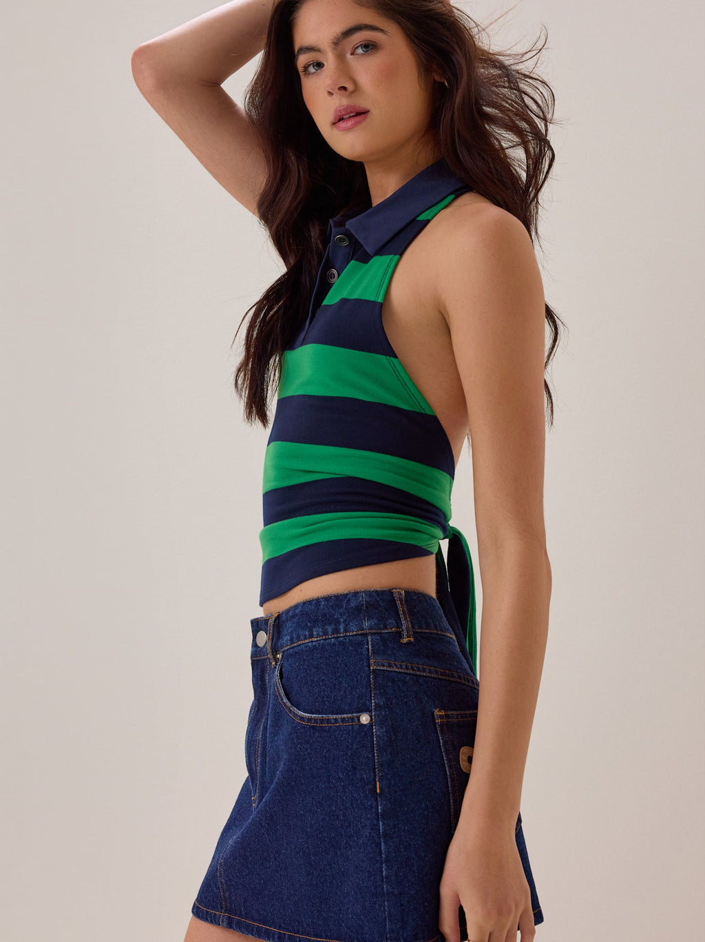 Tinsley Halter Rugby Stripe Top