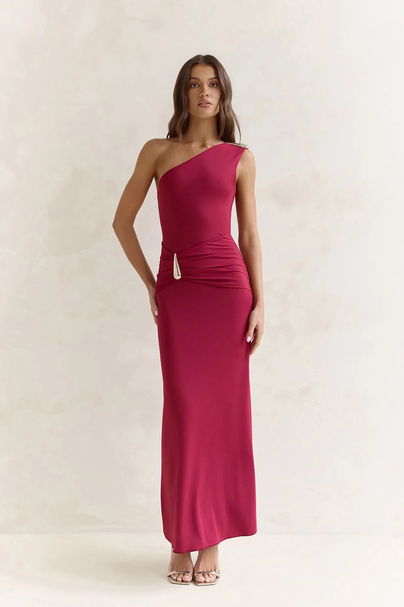 First Class Life One Shoulder Maxi Dress Wine