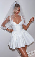 Charlee Mini Dress - Plunge Fit And Flare Dress in Ivory
