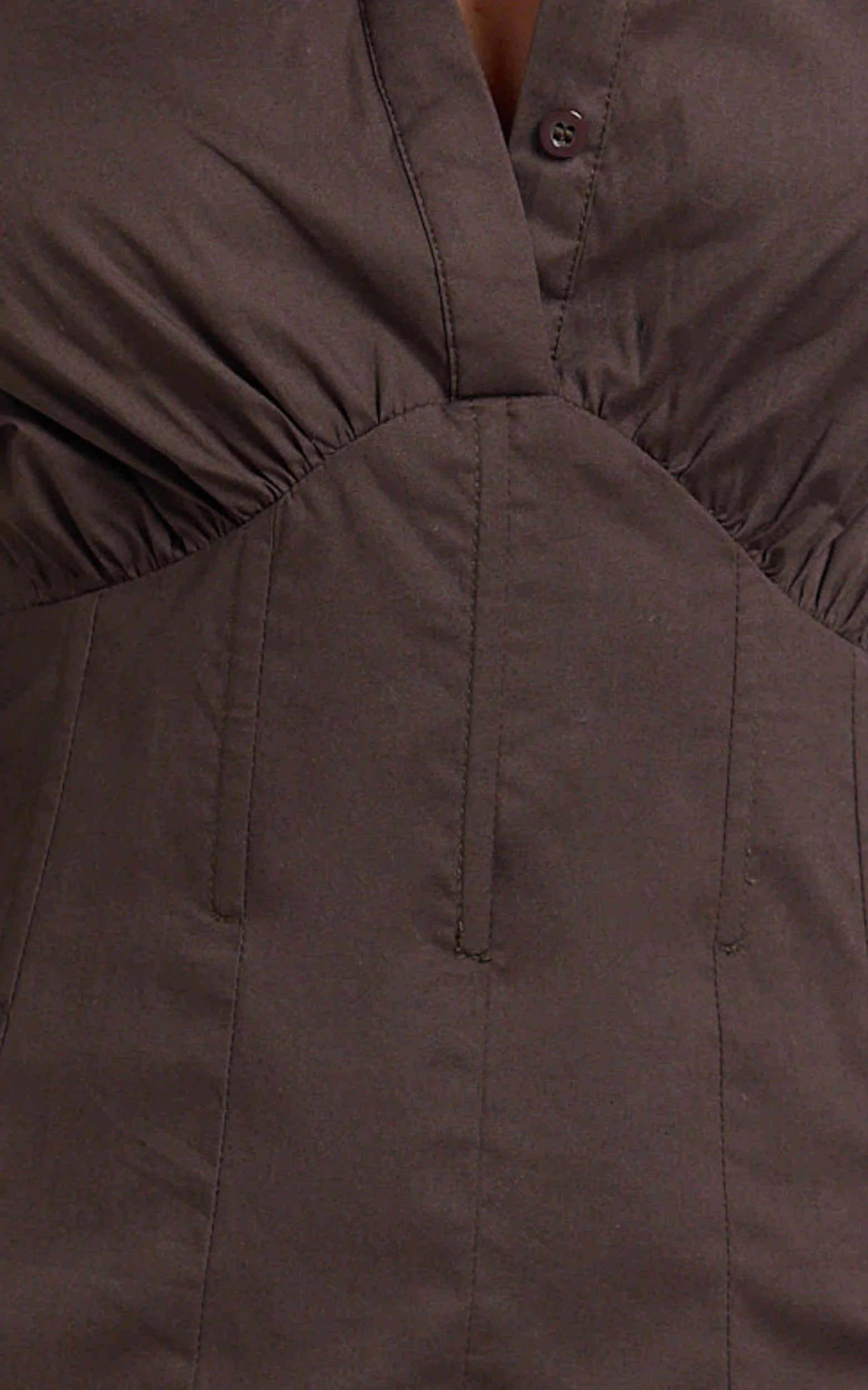 Gino Mini Dress - Collared Button Down Corset Waist Shirt Dress in Chocolate