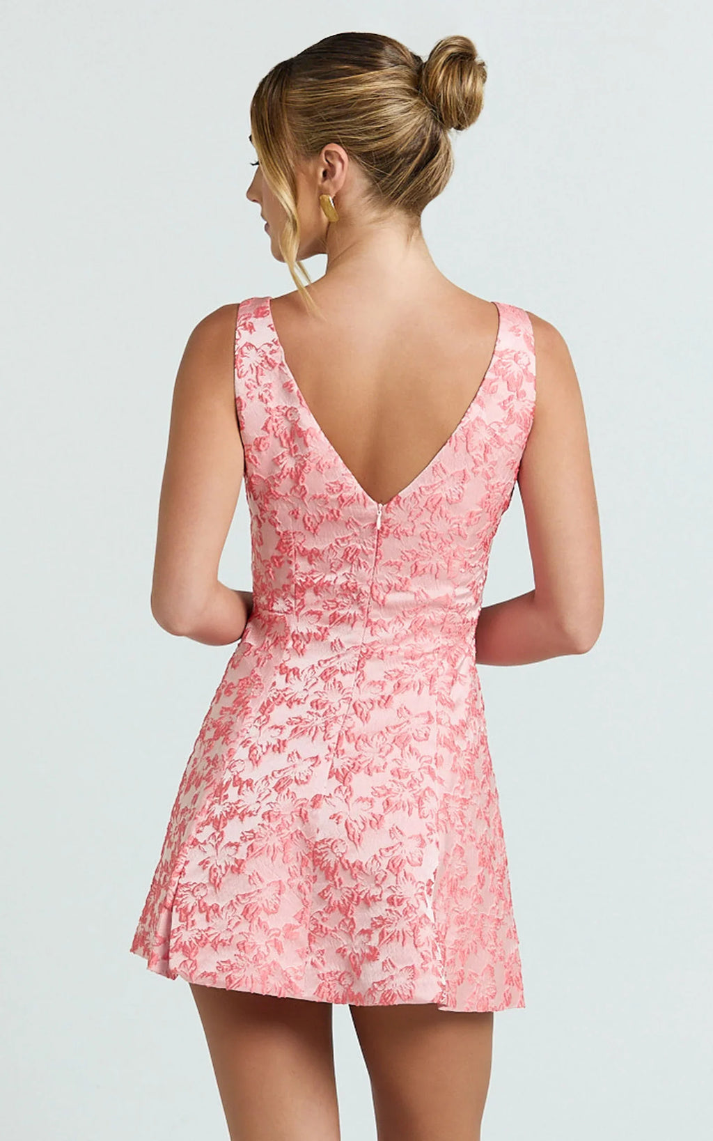 Courtney Mini Dress - Boat Neck Fit and Flare Dress in Pink