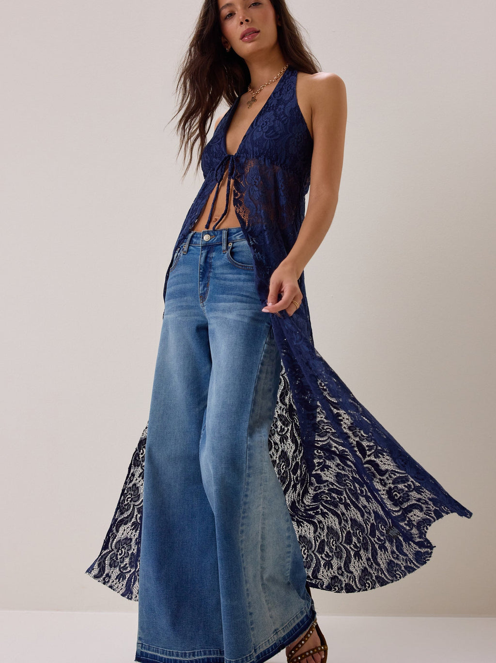 Ivy Lace Halter Tie Front Kimono