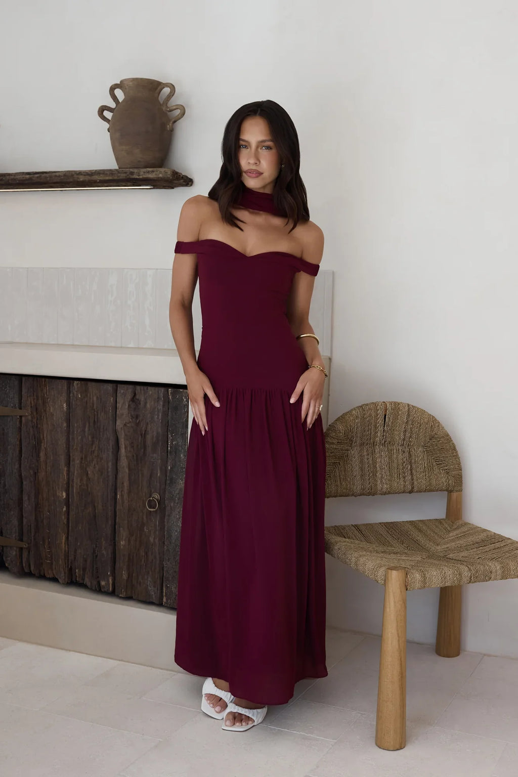 Sparkle Somewhere New Maxi Dress Wine