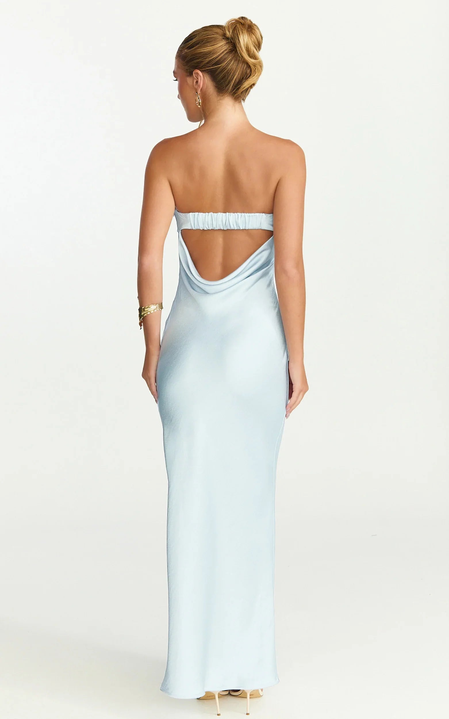 Zaya Midi Dress - Strapless Satin Slip Dress in Pale Blue