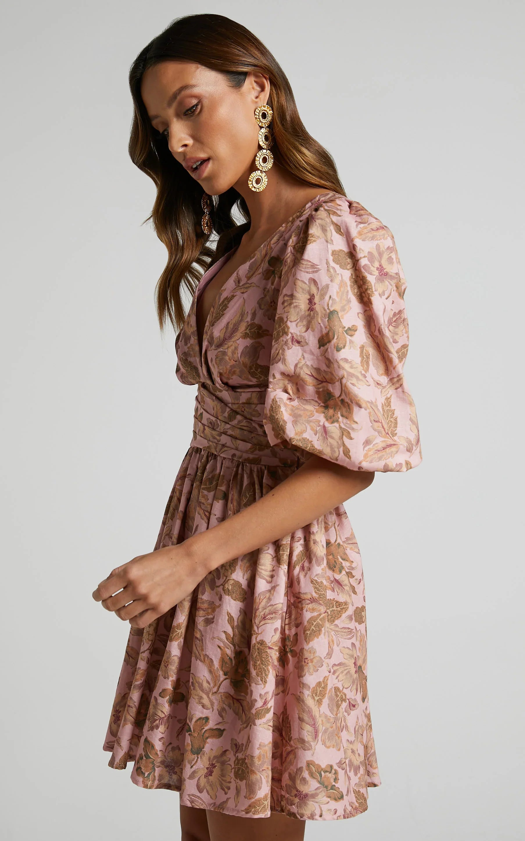 Amalie The Label - Rivinna Linen Blend Pleat Waist Puff Sleeve Mini Dress - Int