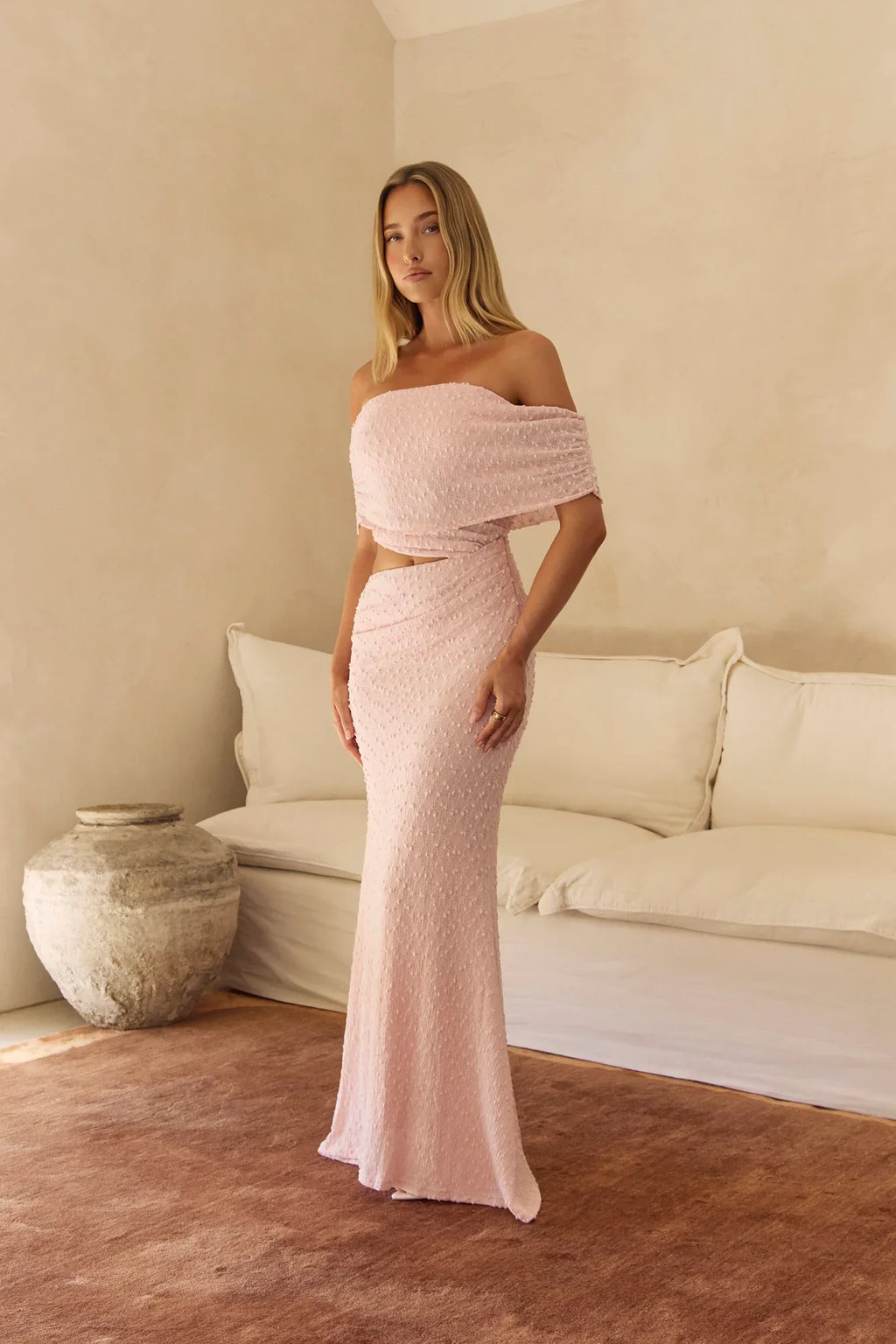 Gracious Glow Off Shoulder Maxi Dress Pink