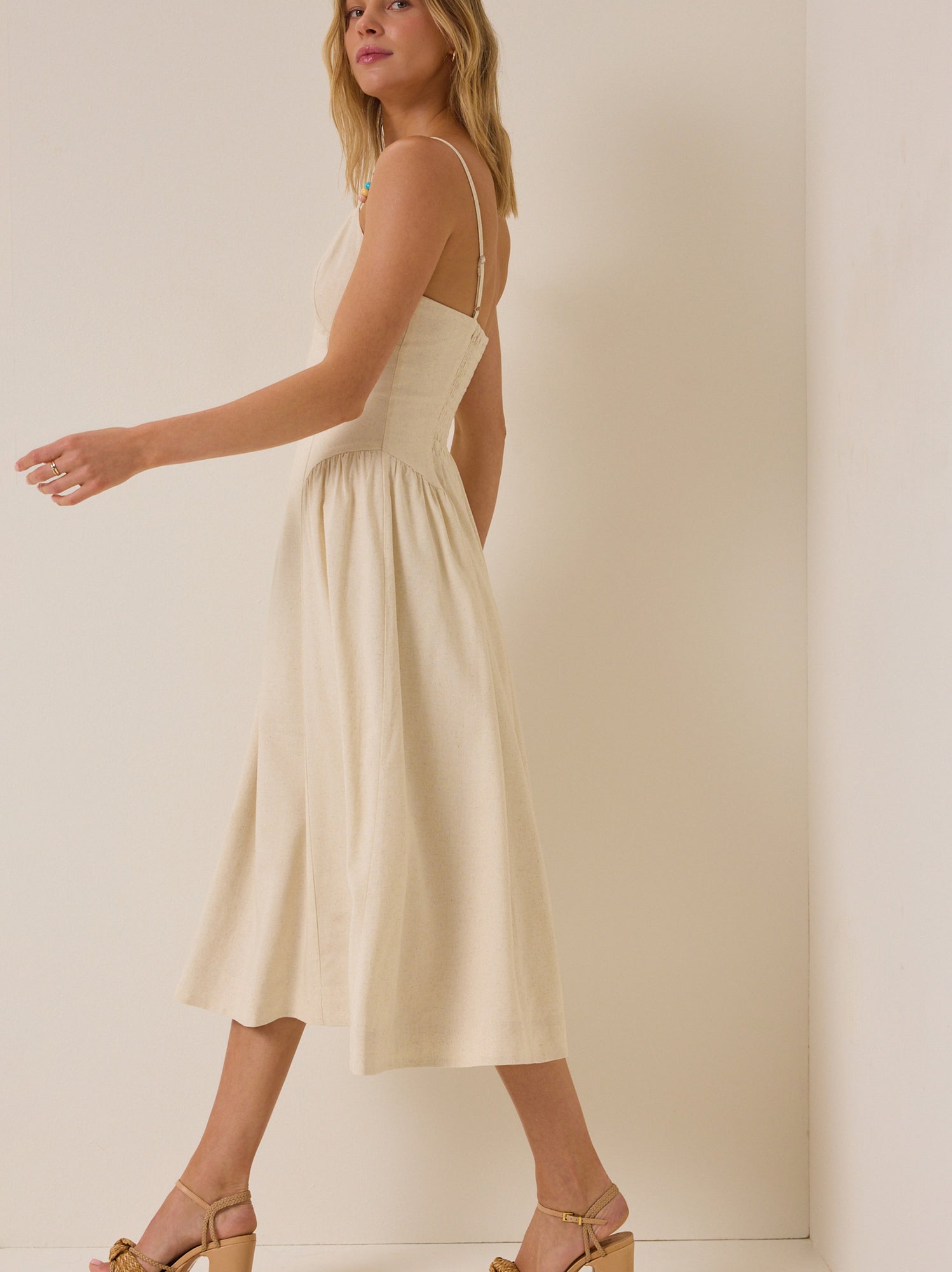 Sirena Beaded Linen Dress