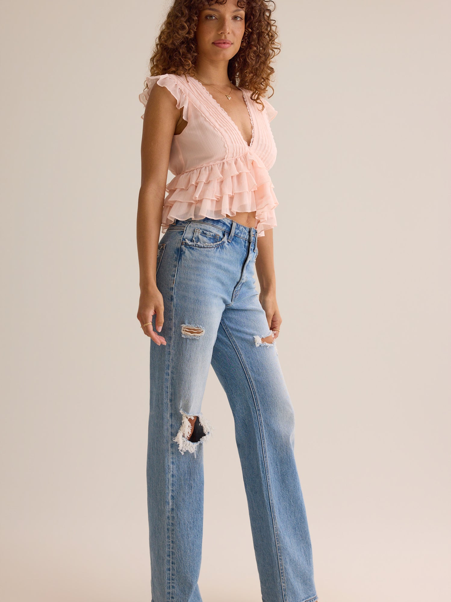 Monet Ruffle Lace Trim Top