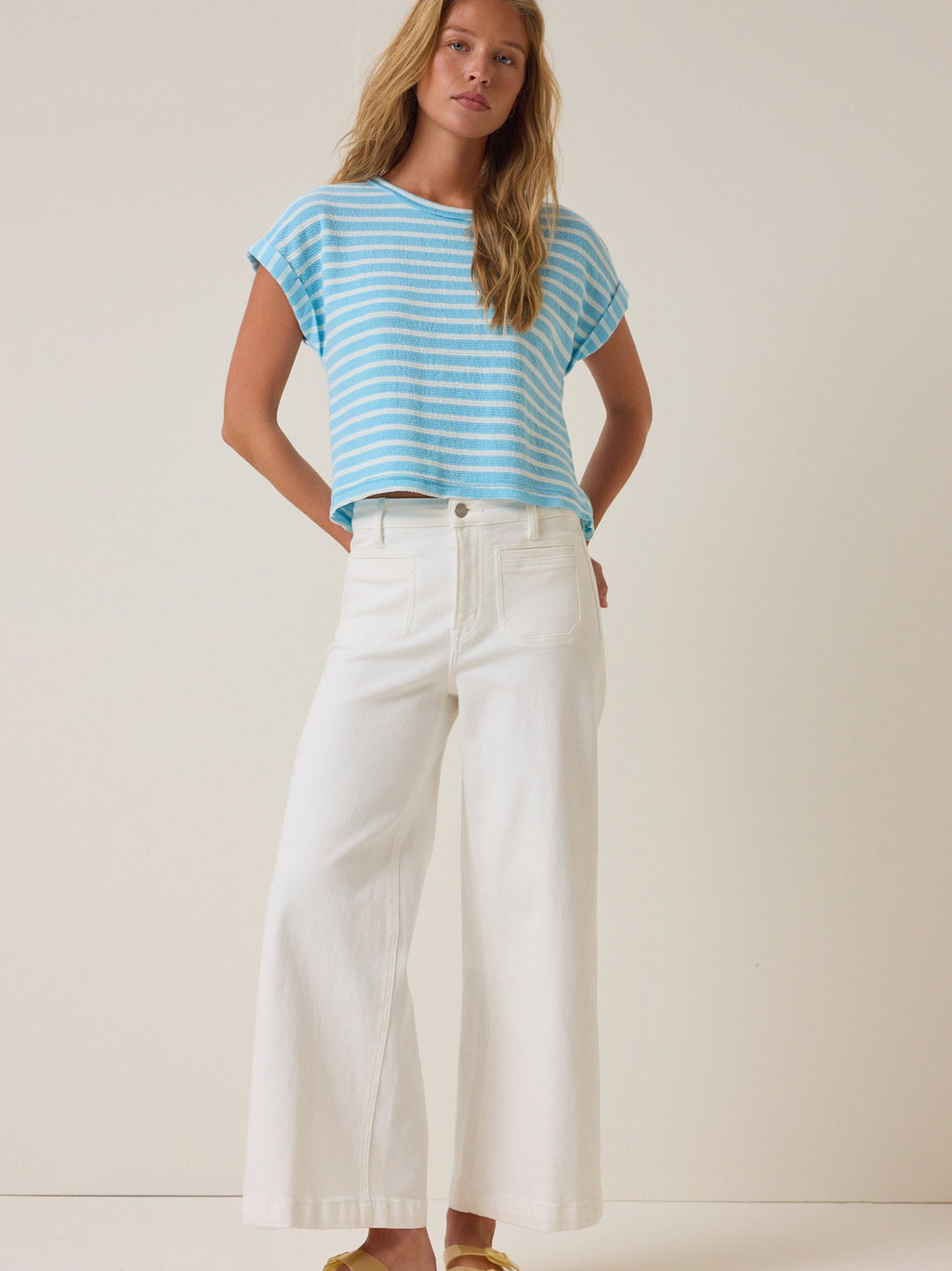 Hattie Stripe Roll Sleeve Crew