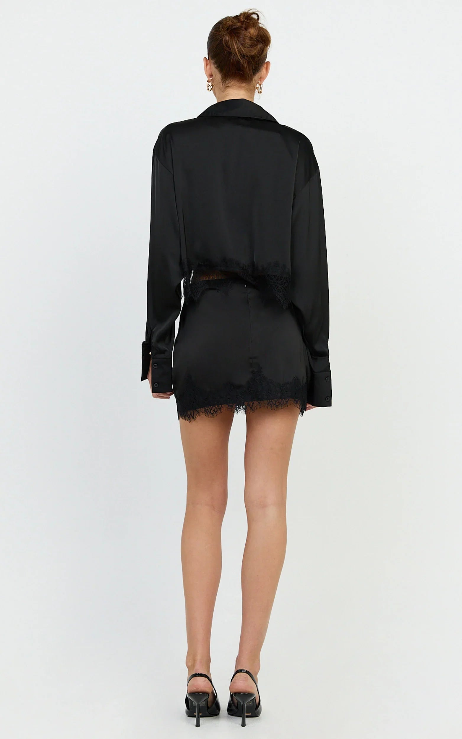 Gabrielle Top - Long Sleeve Shirt With Lace Trim in Black