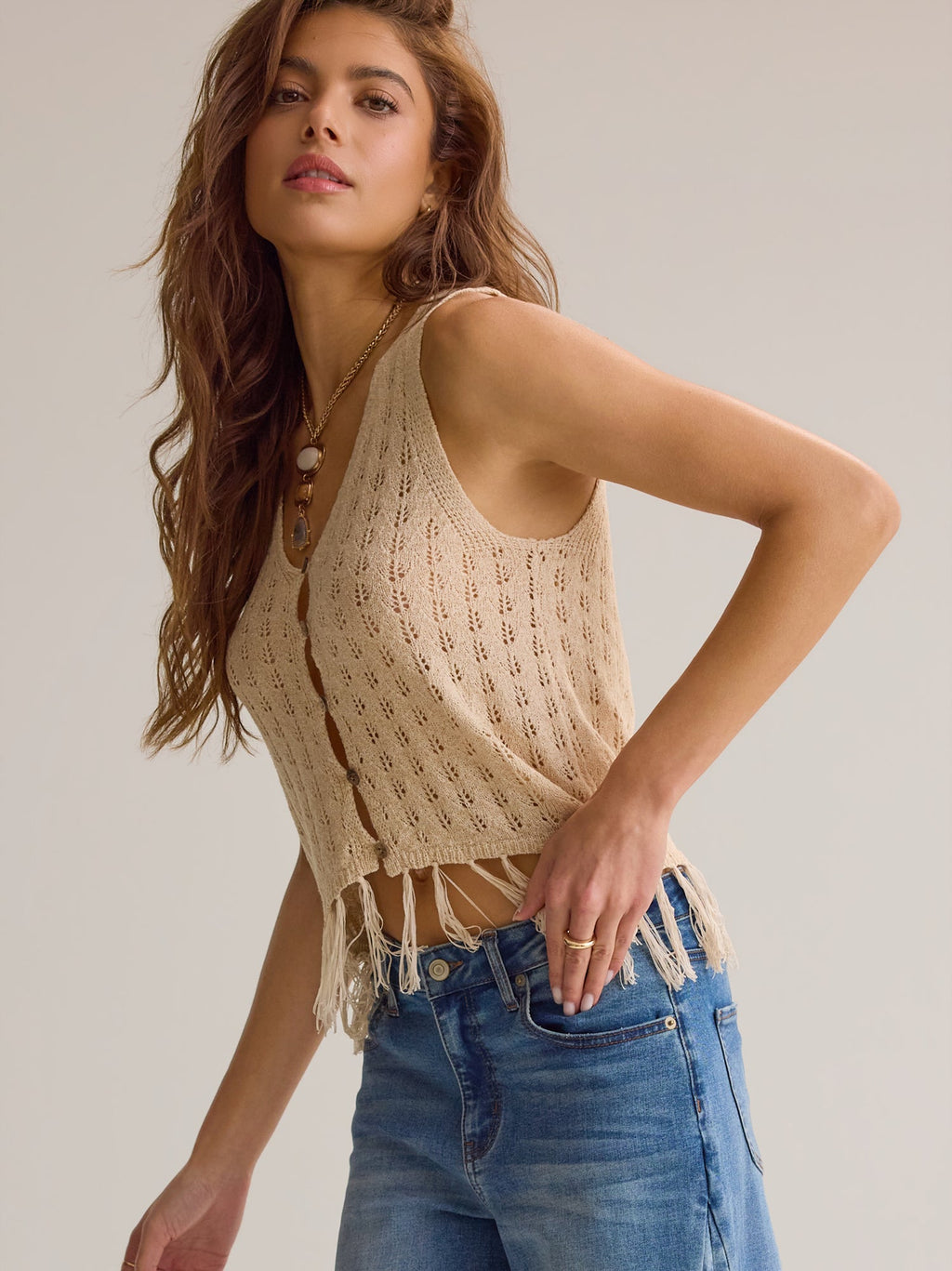 Mavis Fringe Button Up Tank