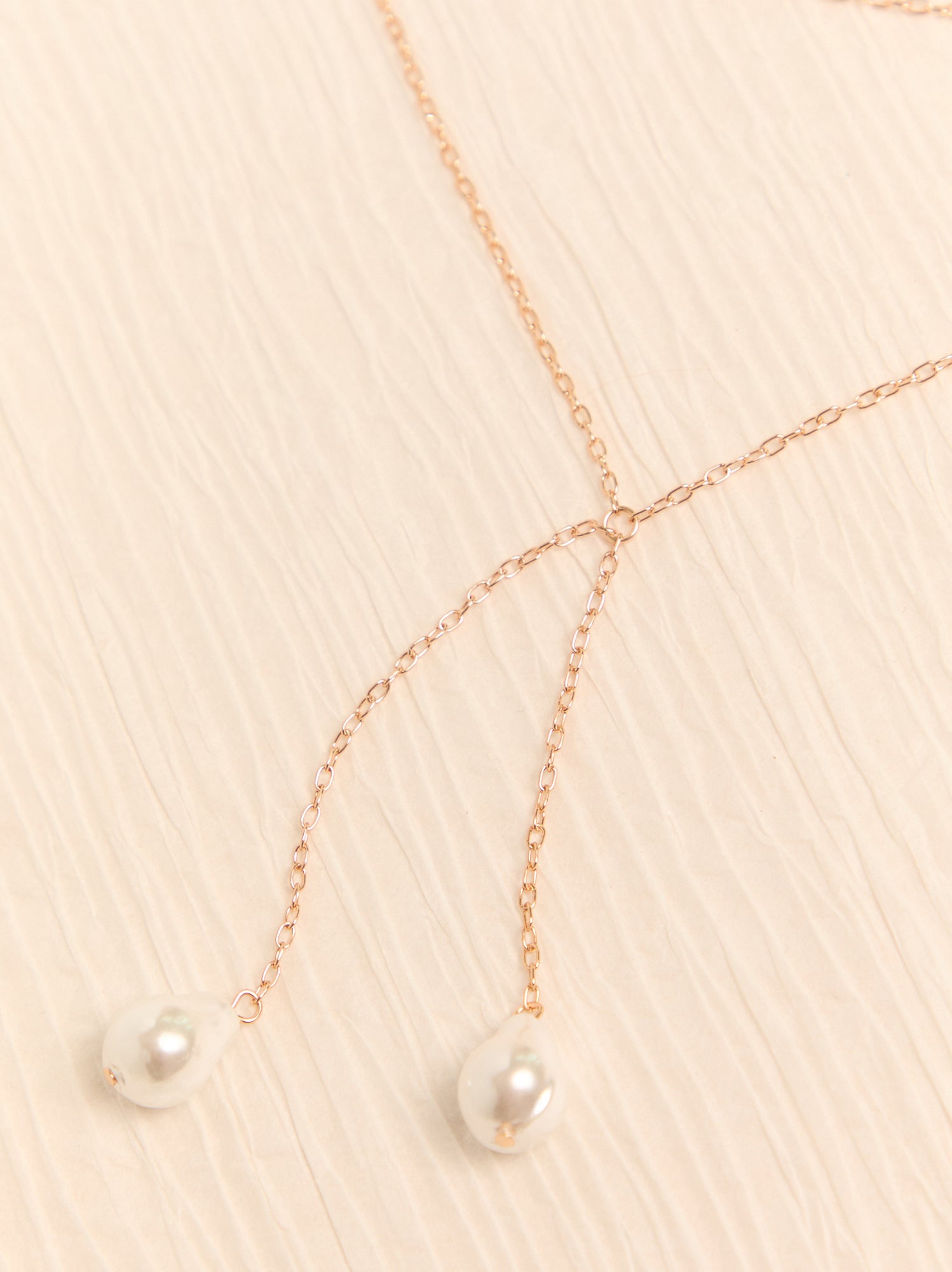 Layered Pearl Chain Y Necklace