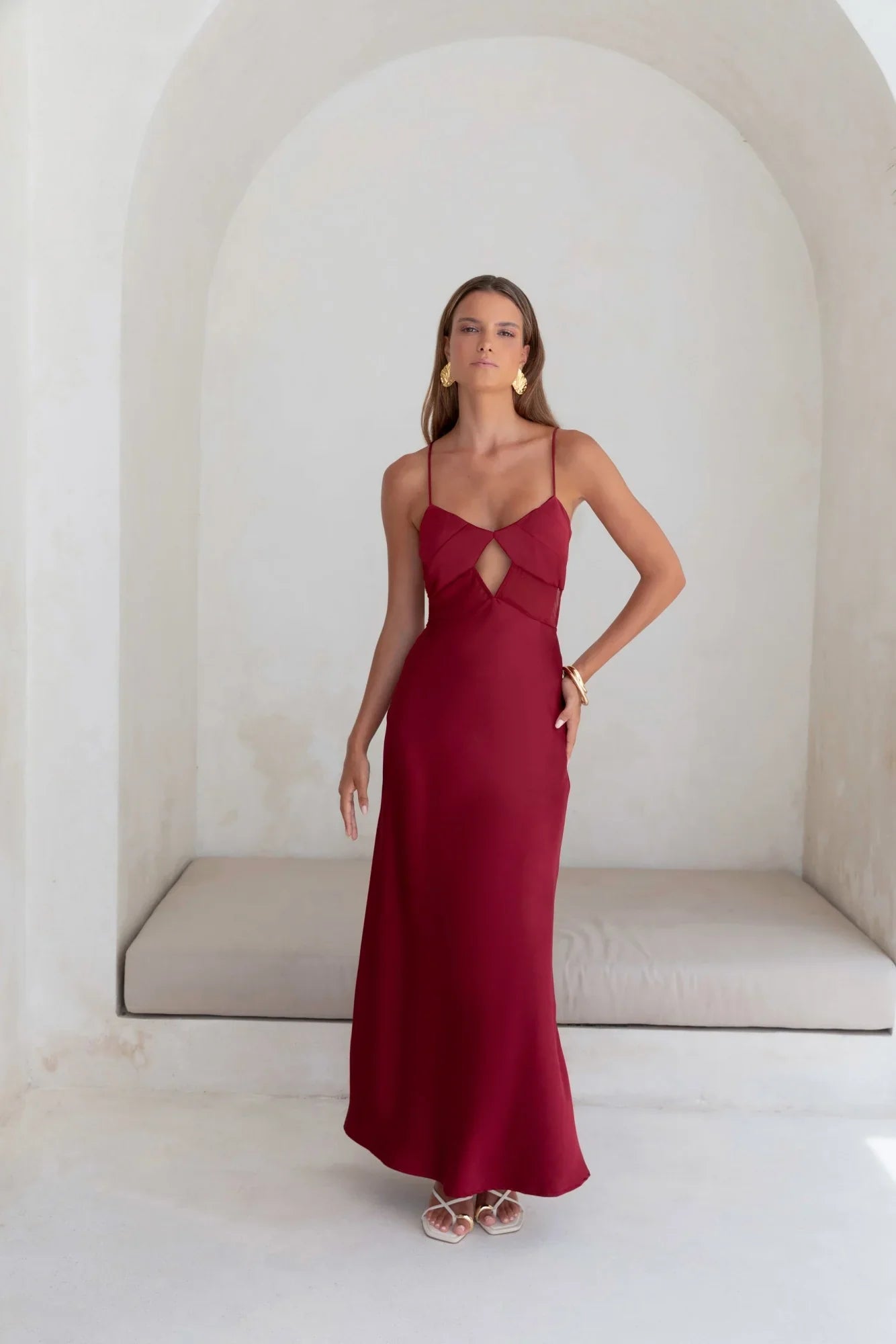 World Is Yours Satin Maxi Dress Burgundy