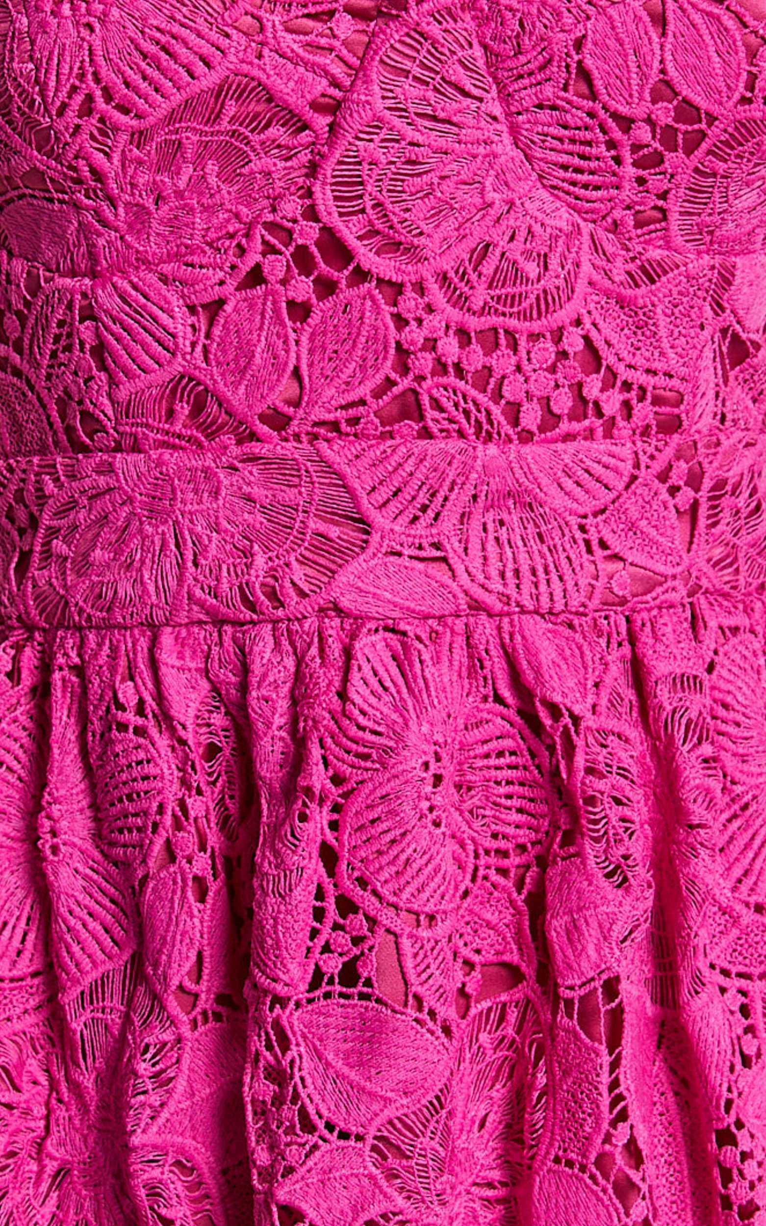 Gabriela Midi Dress - Strapless Lace Dress in Magenta