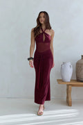 Taste Of Luxe Halter Mesh Maxi Dress Burgundy